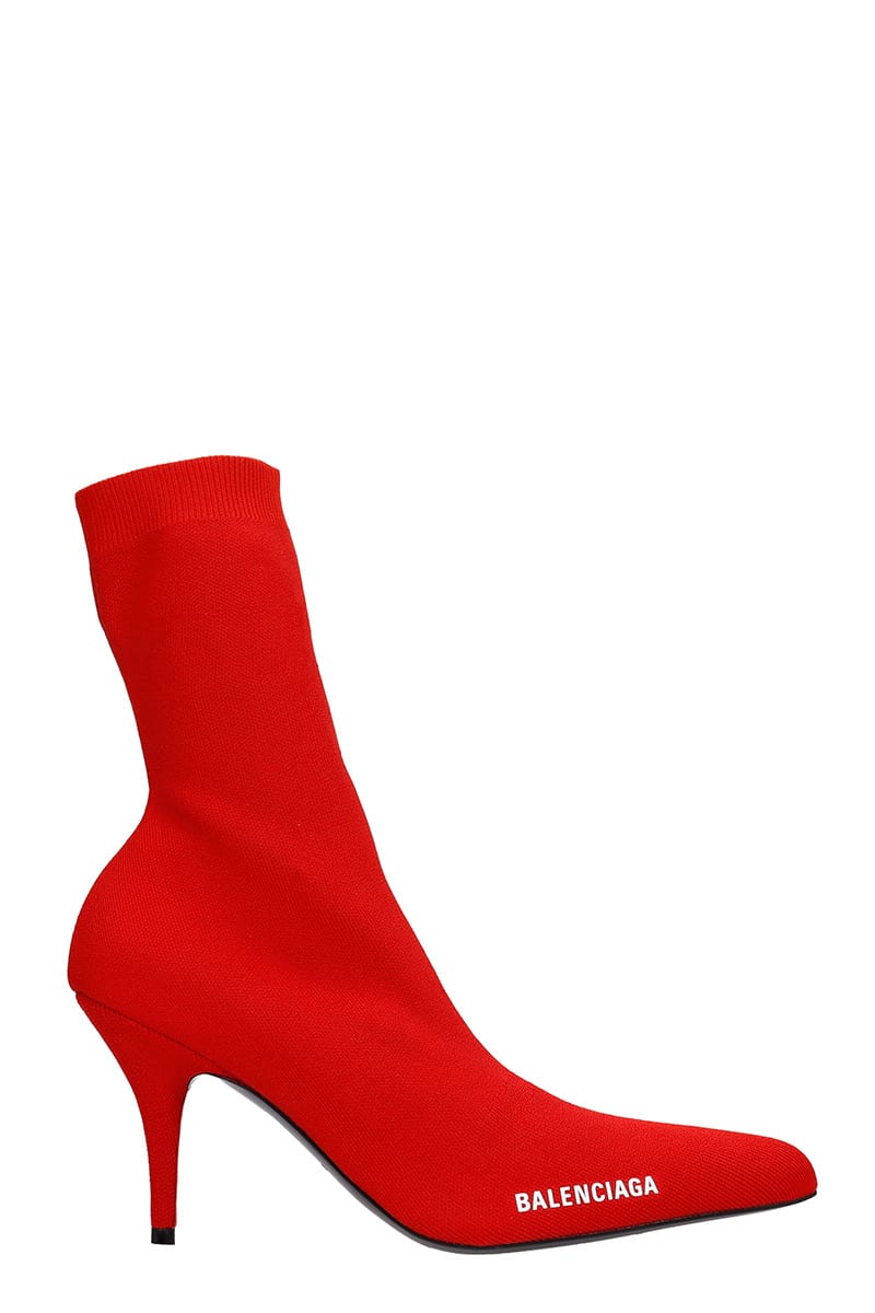 Balenciaga High Heels Ankle Boots In Red Synthetic Fibers