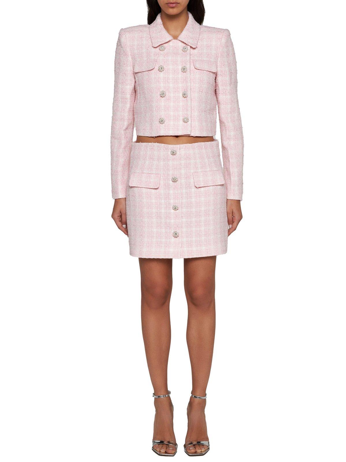 Shop Self-portrait Boucle Buttoned Mini Skirt In Pink