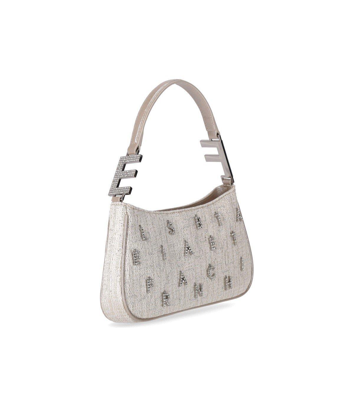 Shop Elisabetta Franchi Logo Embellished Zipped Shoulder Bag In Argento