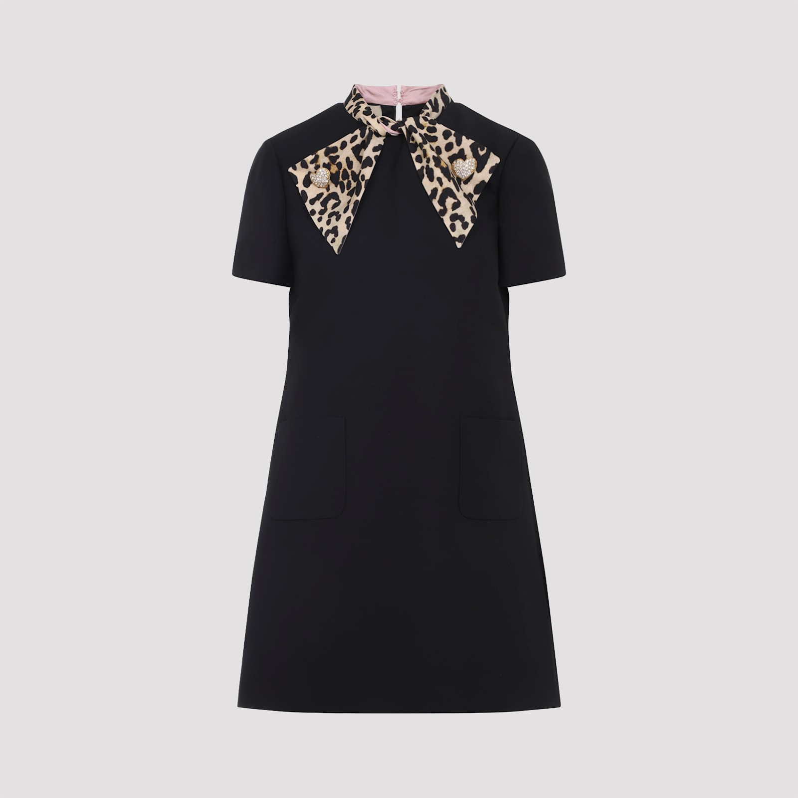 Valentino Embellished Pussy-bow Wool And Silk-blend Crepe Mini Dress In Black
