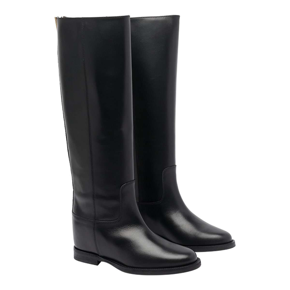 Via Roma 15 V-logo Leather Knee-high Boots In Black