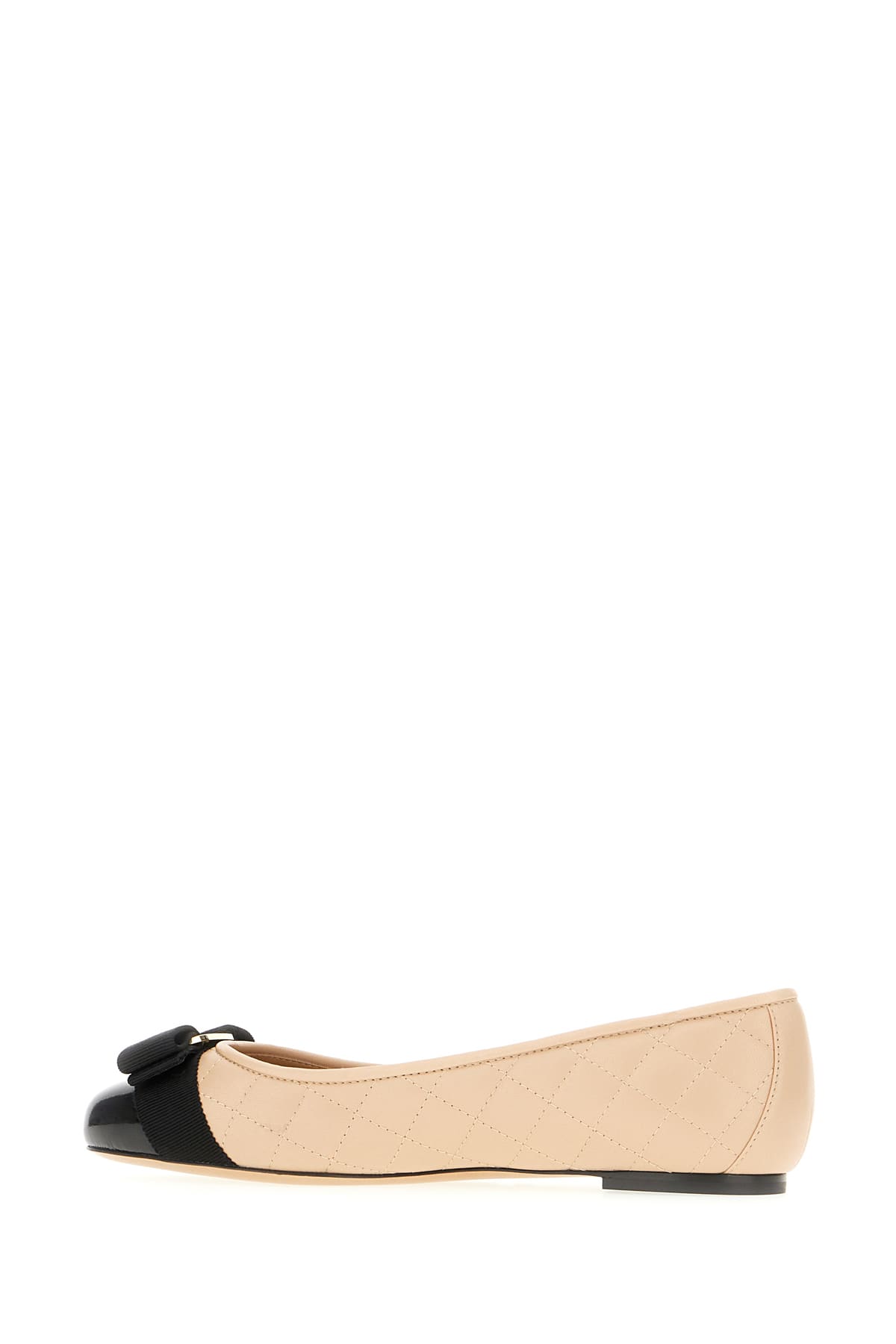 Ferragamo Varina Bow-embellished Quilted Smooth And Patent-leather Ballet Flats In Nero