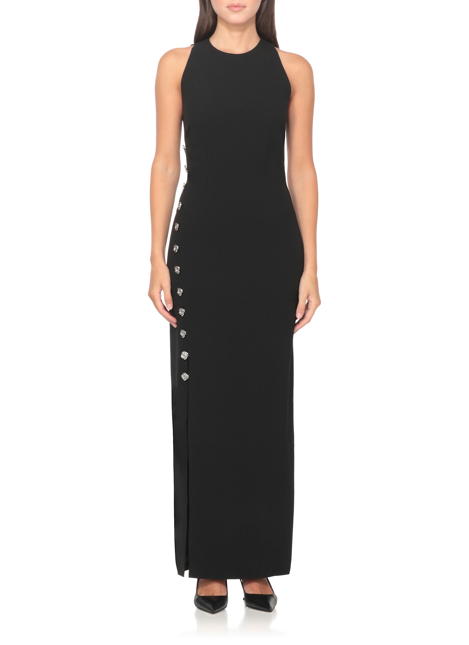 Rotate Birger Christensen Rotate Sleeveless Crepe Evening Dress With Rear Zip In Black