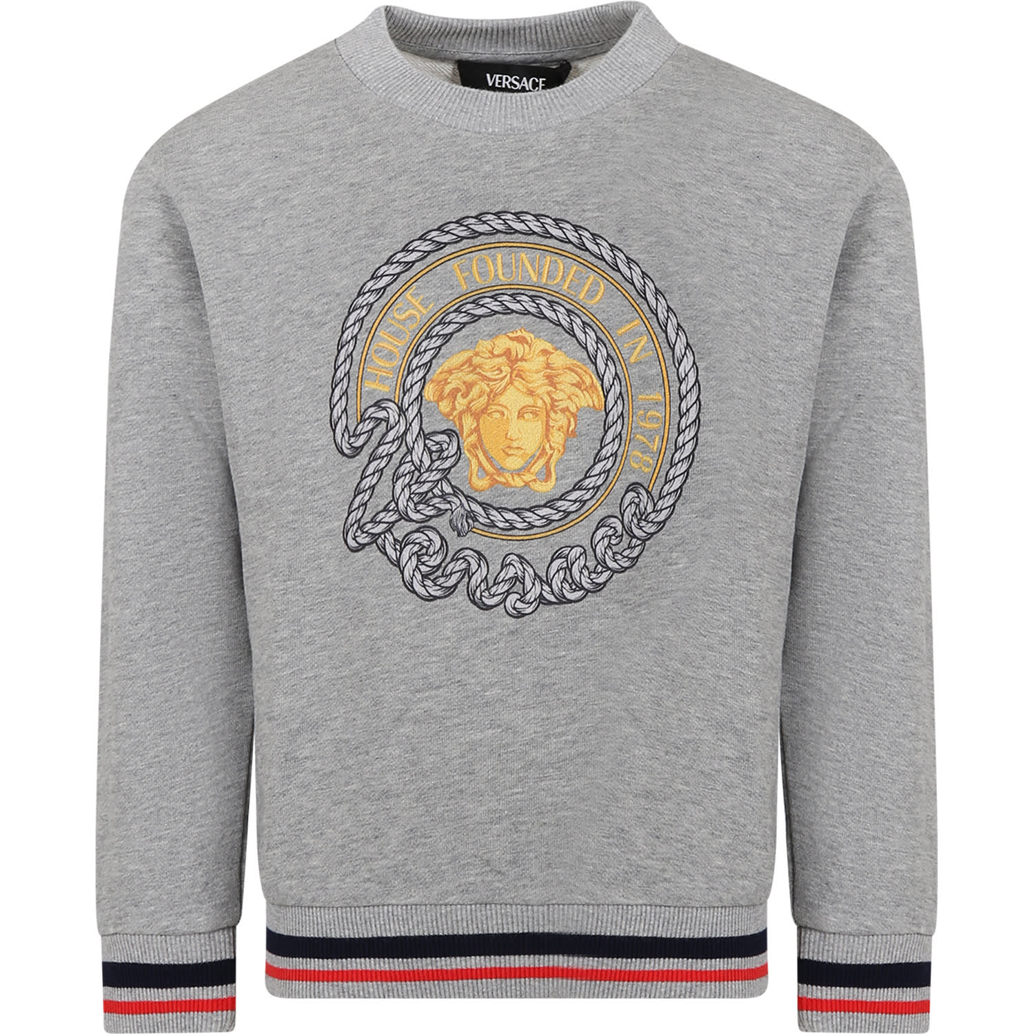 Versace Kids' Gray Sweatshirt For Boy With Medusa In Grey