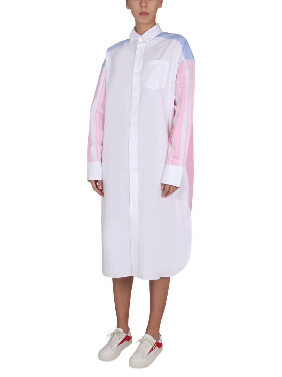 Shop Maison Kitsuné Colorblock Shirt Dress In Multicolour