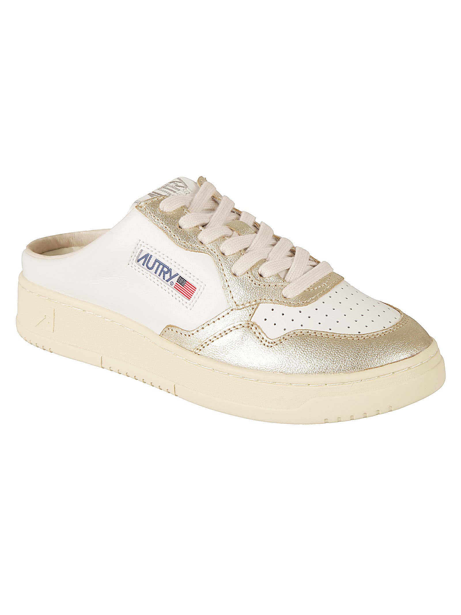 Shop Autry Logo Patched Low Sneakers Mule In White/platinum