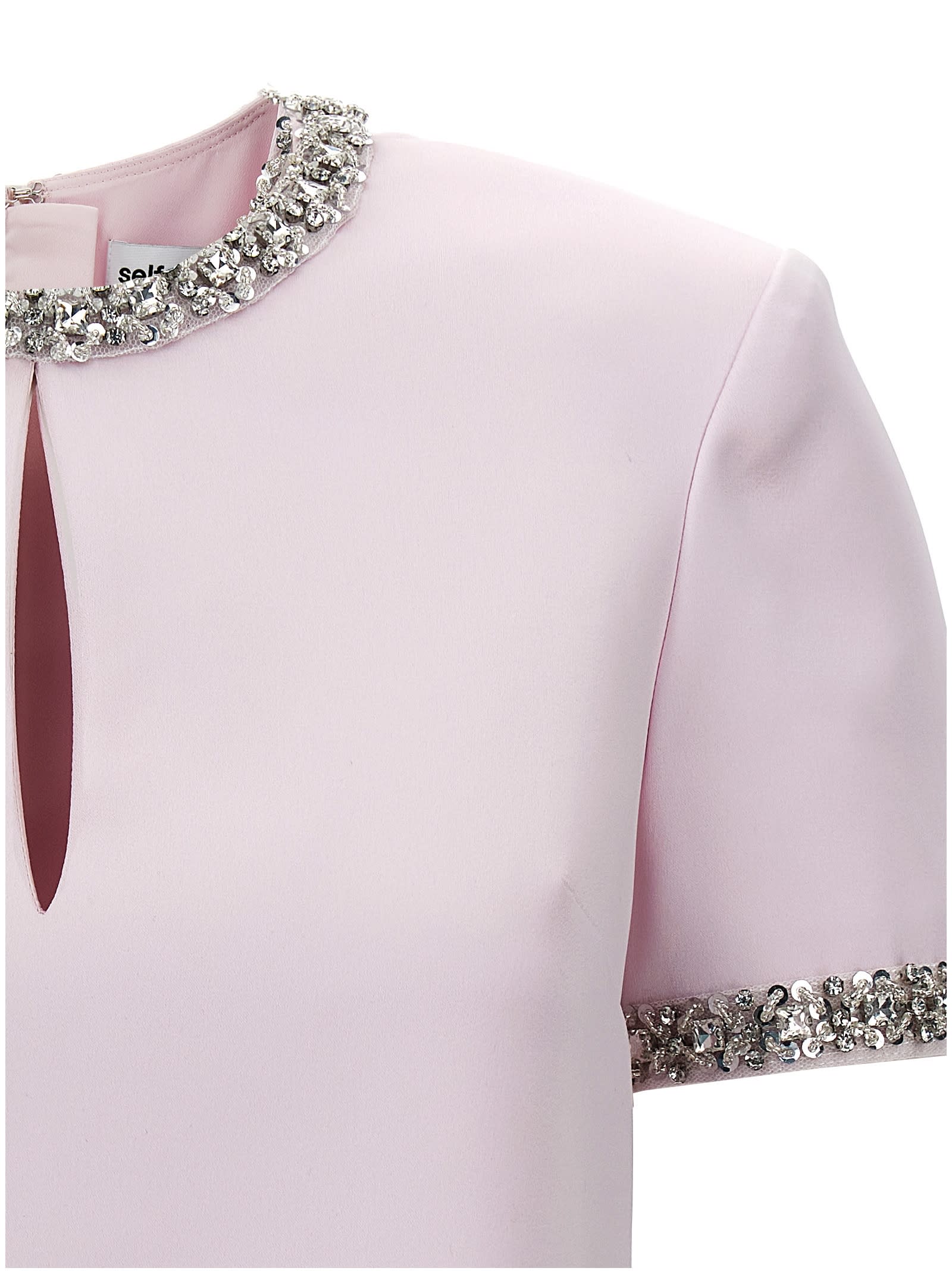 Shop Self-portrait Pink Satin Embellished Top