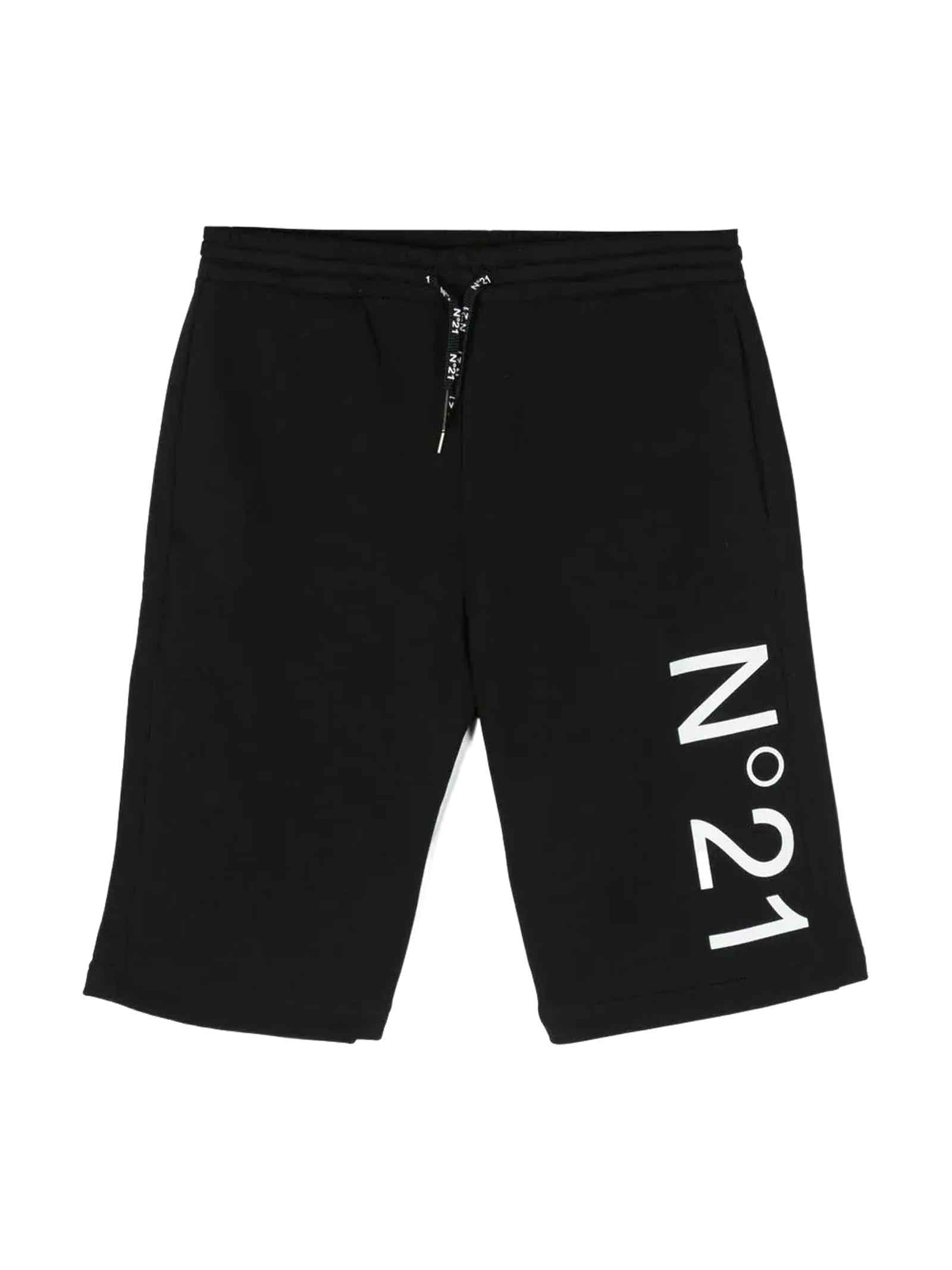 N°21 Kids' Logo Printed Cotton Shorts In Black
