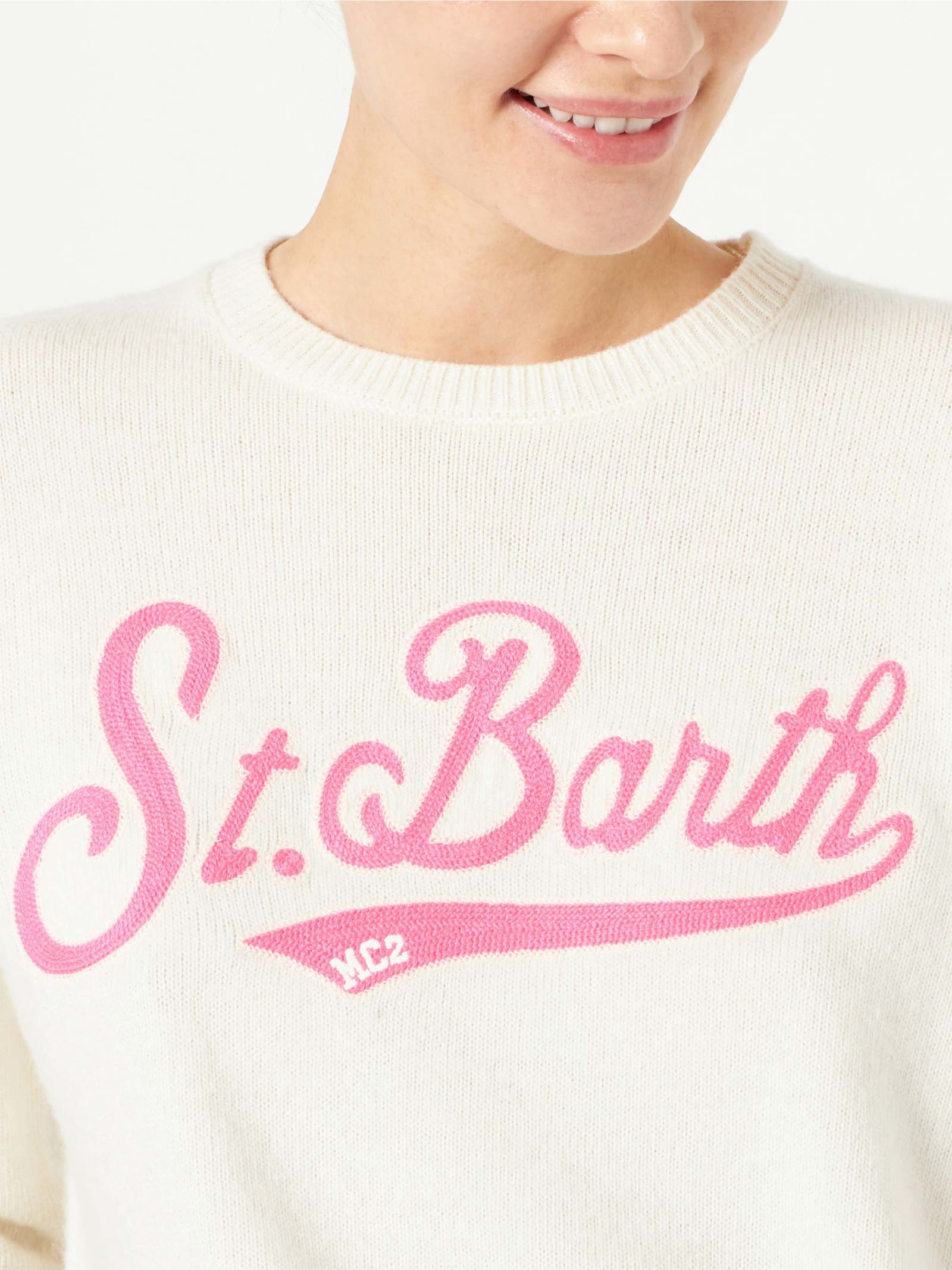 Shop Mc2 Saint Barth Woman Sweater With Saint Barth Terry Logo In White