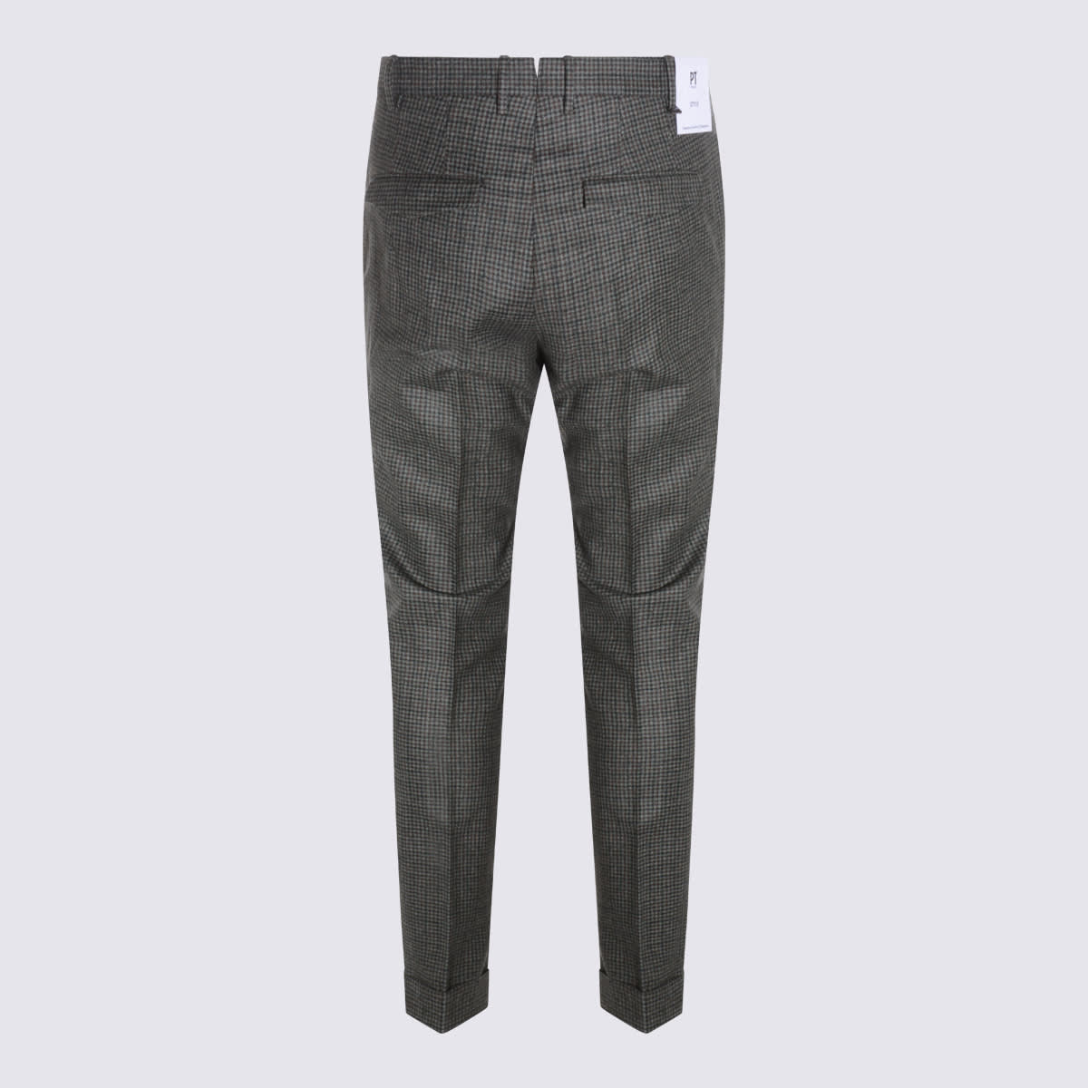 Pt Torino Checkered Trousers With Pockets And Cuffed Hem In Gray