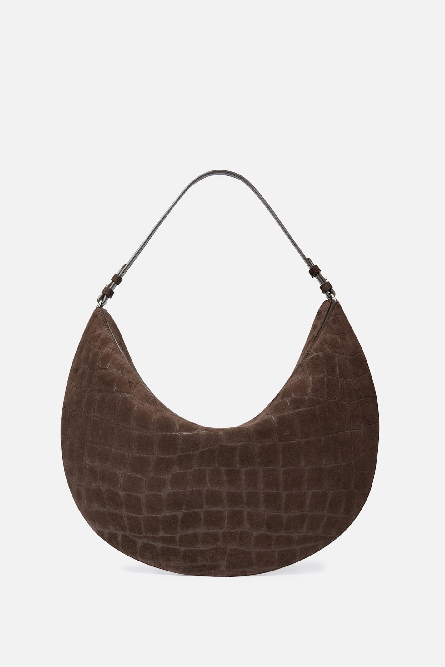 Jacquemus Round Shoulder Bag In Crocodile Effect In Brown