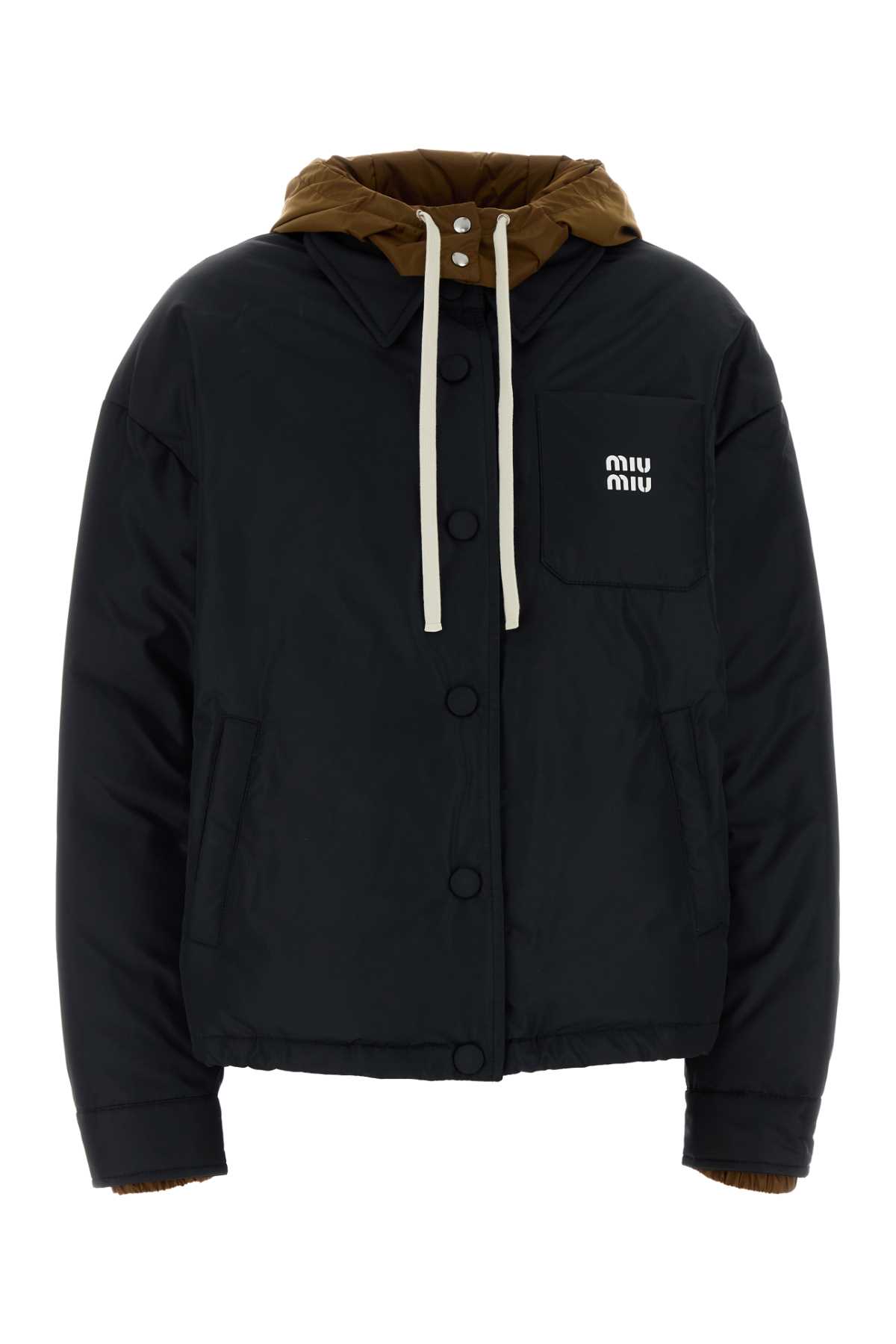 Miu Miu Dark Blue Polyester Down Jacket In Blue