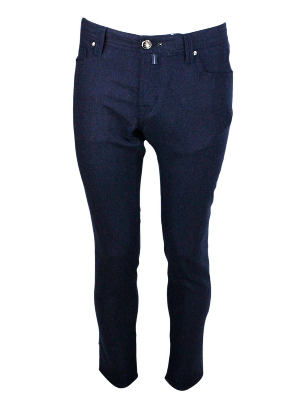 Sartoria Tramarossa Leonardo Zip Trousers In Fine Semi-carded Wool Flannel By Vitale Barberis Canonico With 5 Pockets Wi In Blu