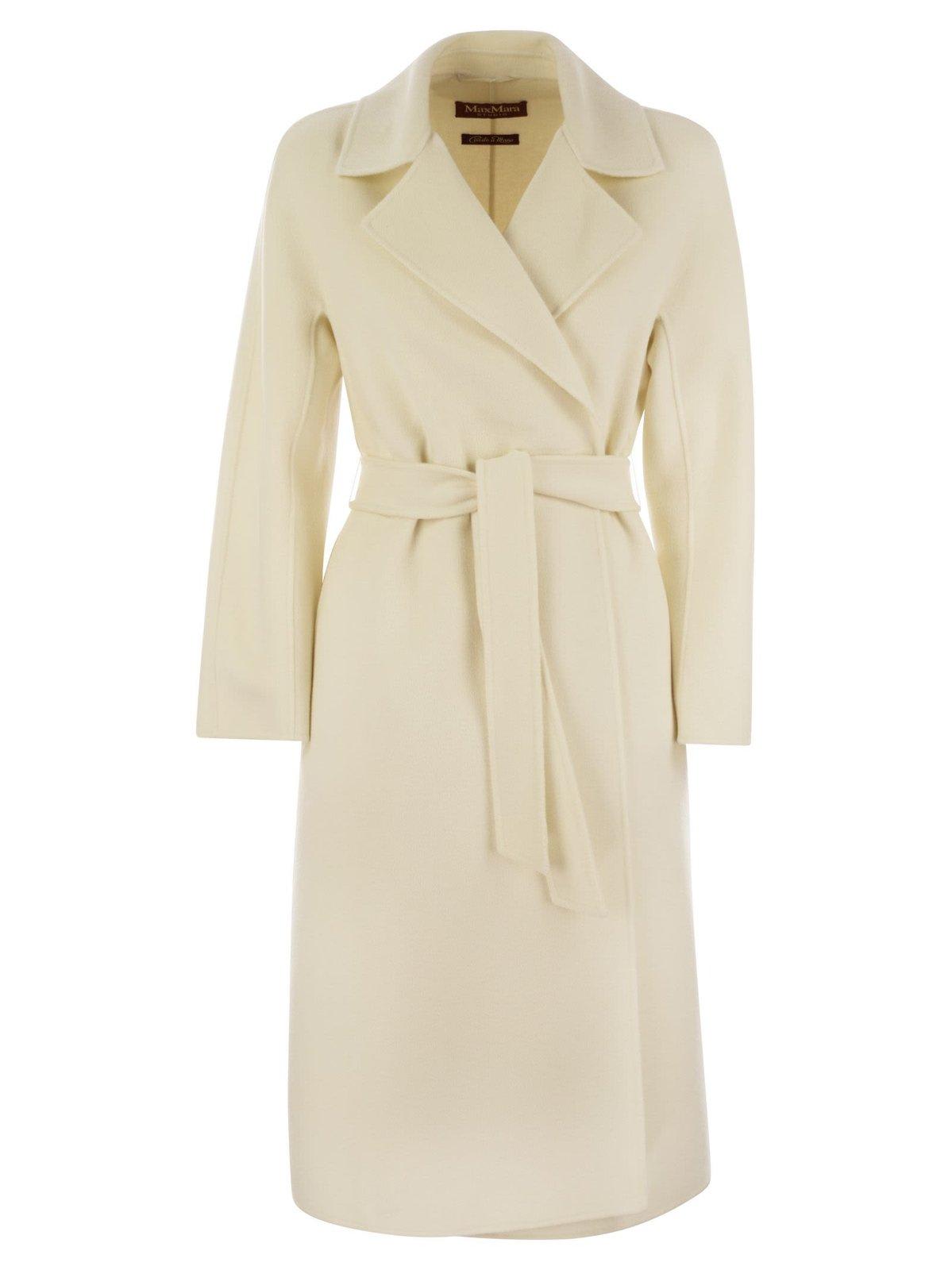 Max Mara Cles Belted Long-sleeved Coat In White