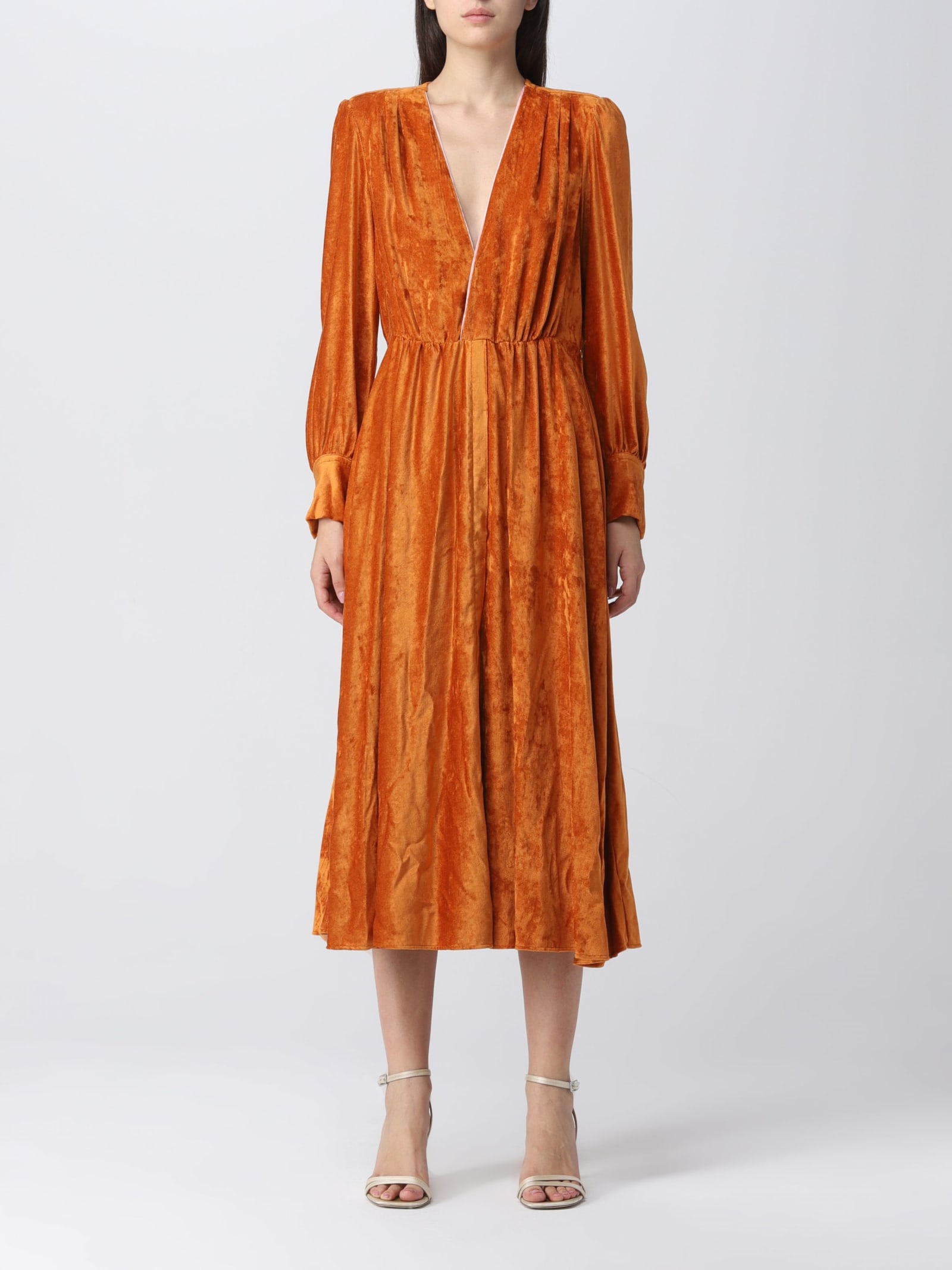 een schuldeiser gemakkelijk Doornen Forte Forte V-neck Fluid Velvet Long Dress In Orange | ModeSens