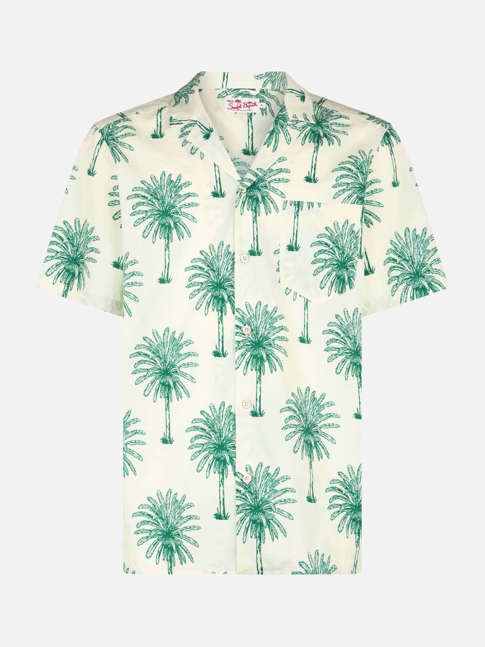 Shop Mc2 Saint Barth Man Cotton Shirt Kalea With Palm Print In White