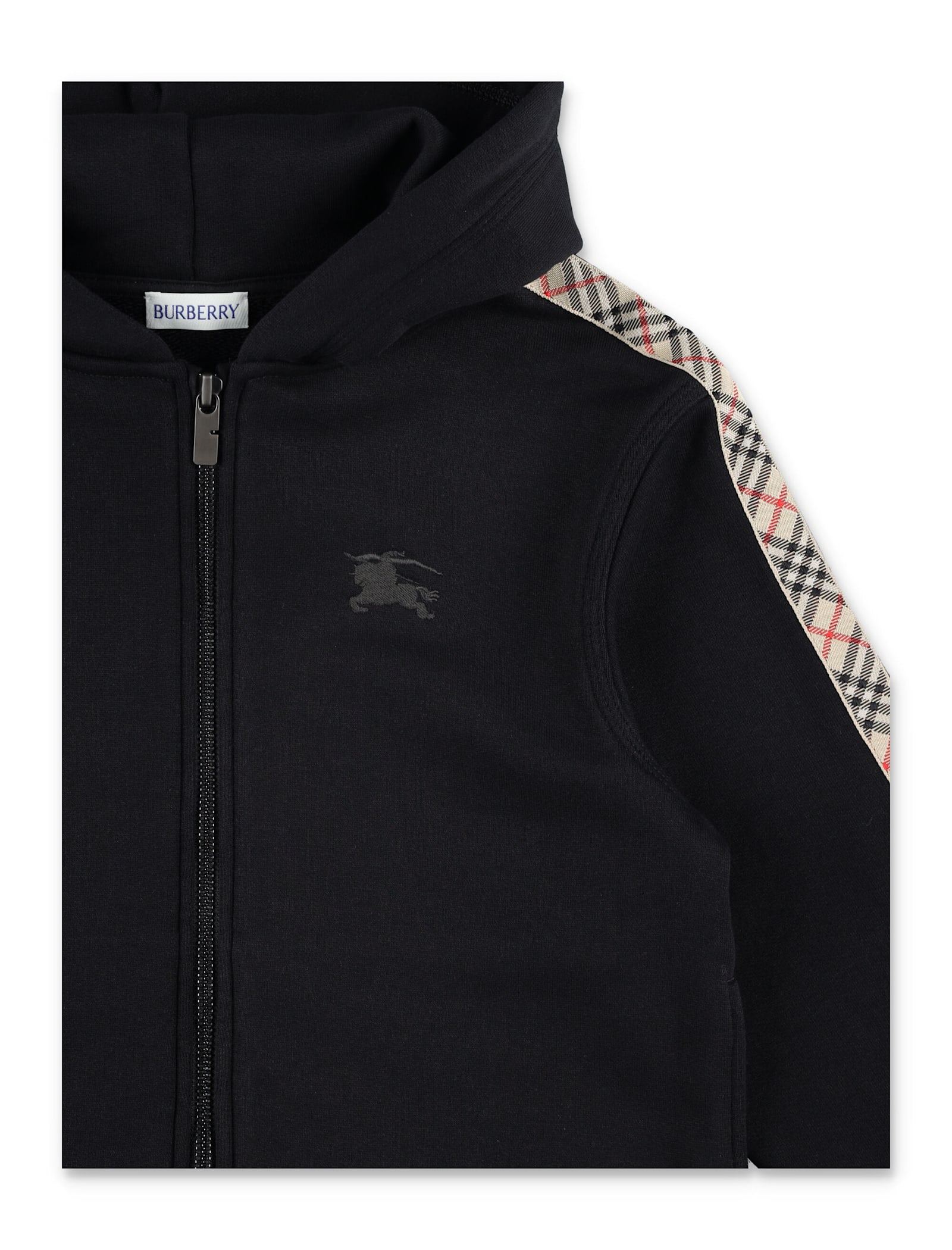 Burberry Kid - Check Trim Zip Hoodie In Black