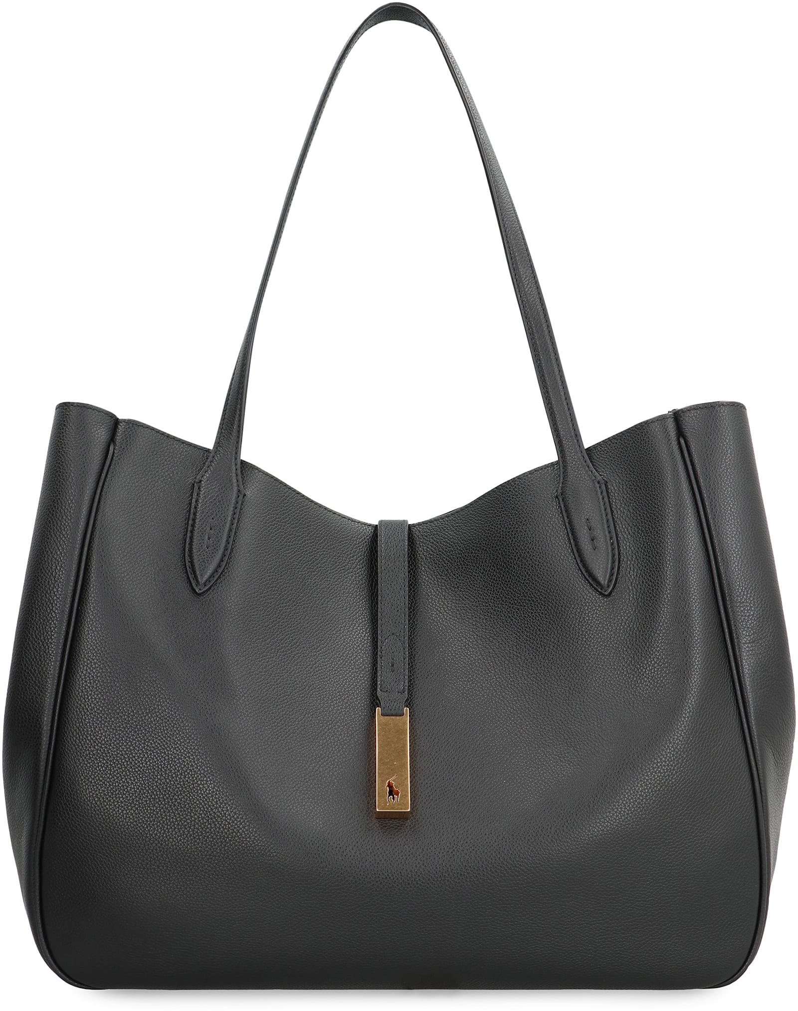 Shop Polo Ralph Lauren Polo Id Leather Tote In Black