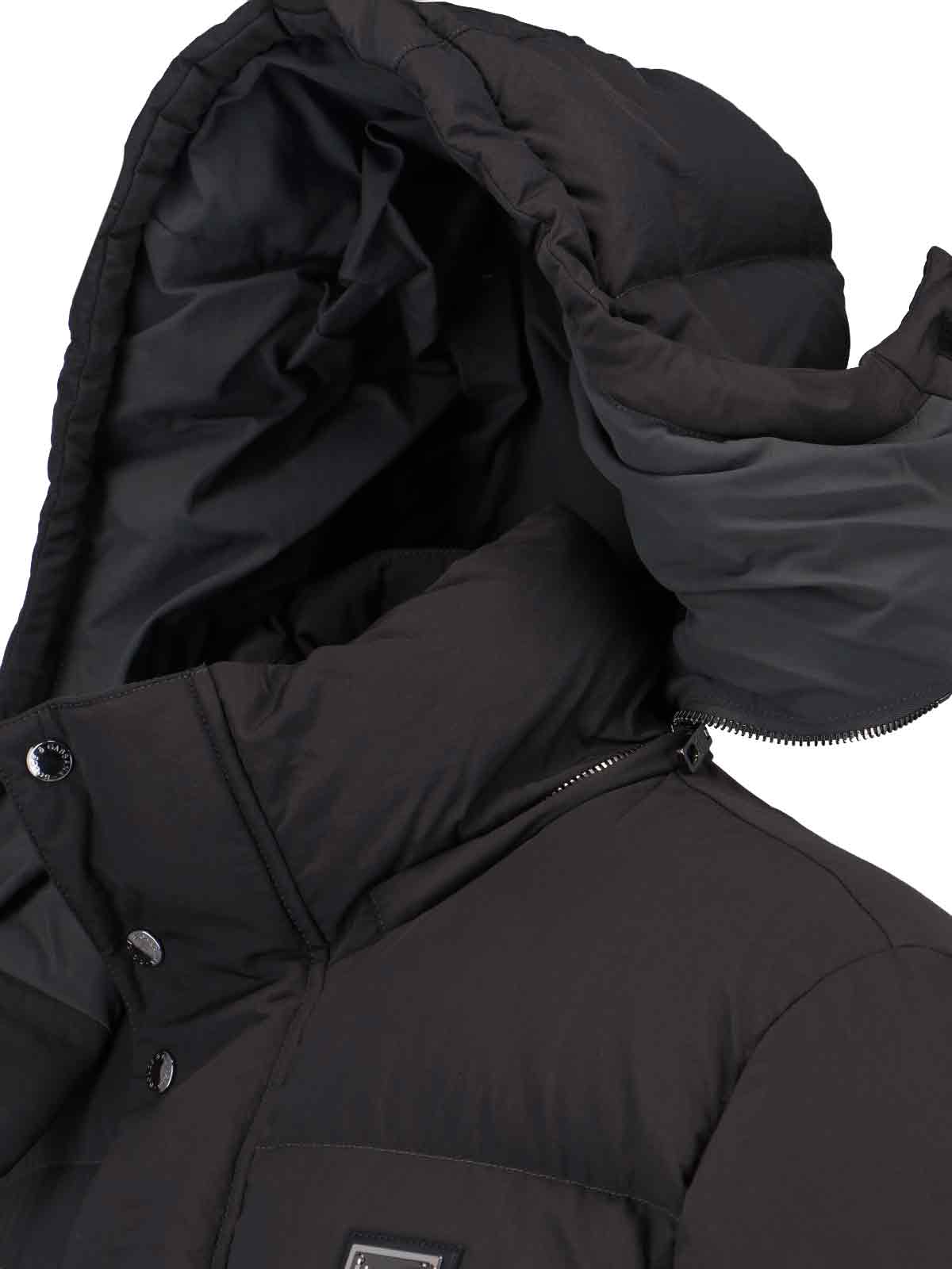 Dolce & Gabbana Ylon Twill Down Jacket With Logo Plate In Black