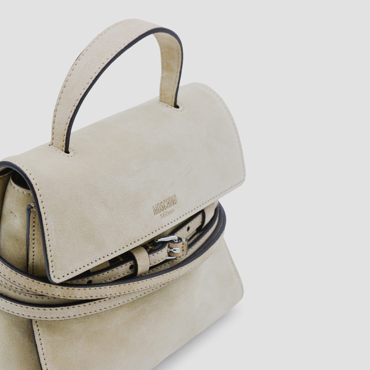 Moschino Light Beige Leather Top Handle Bag In Neutral