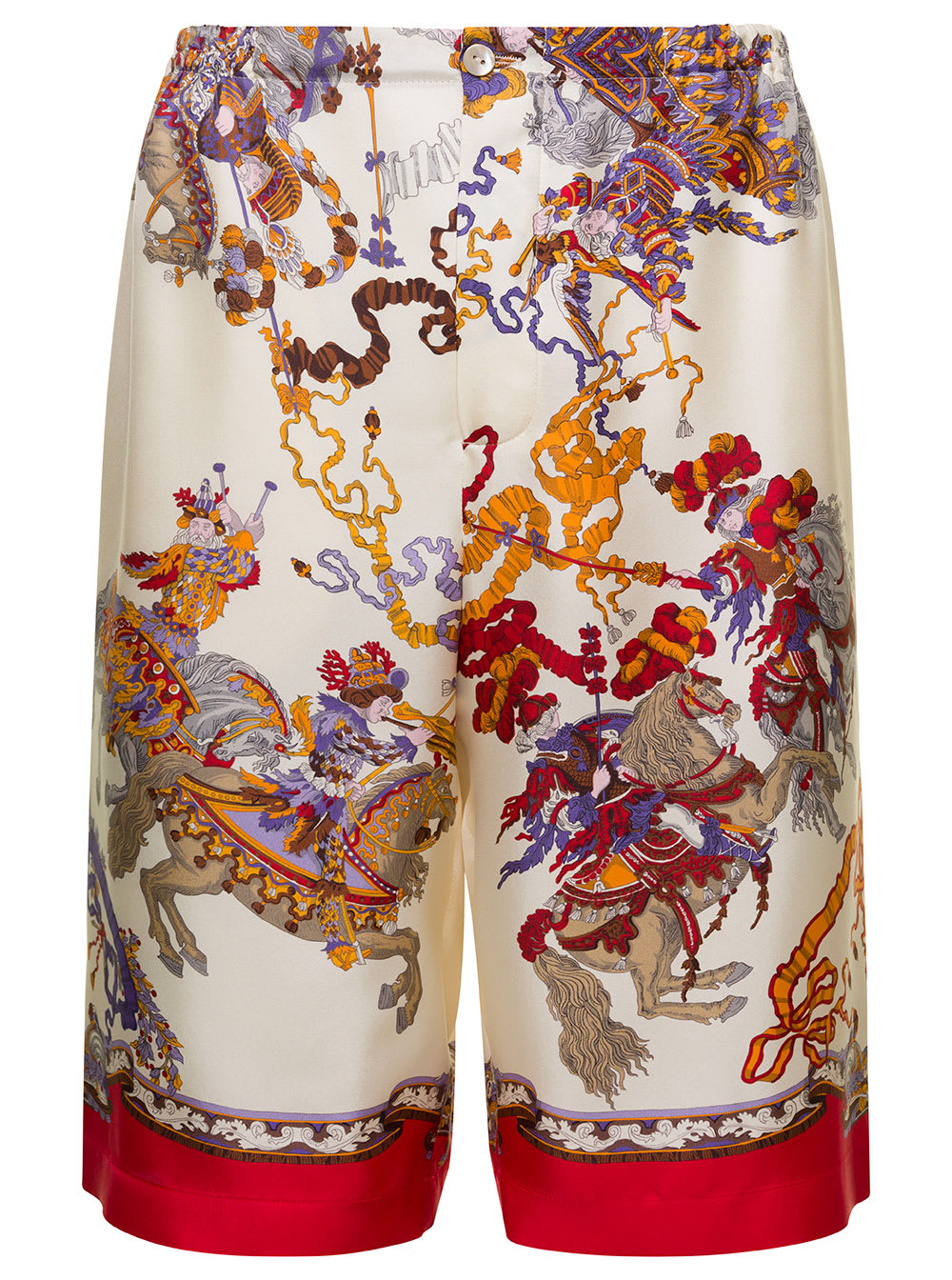 White Shorts With Graphic Multicolor Print All-over In Silk Man