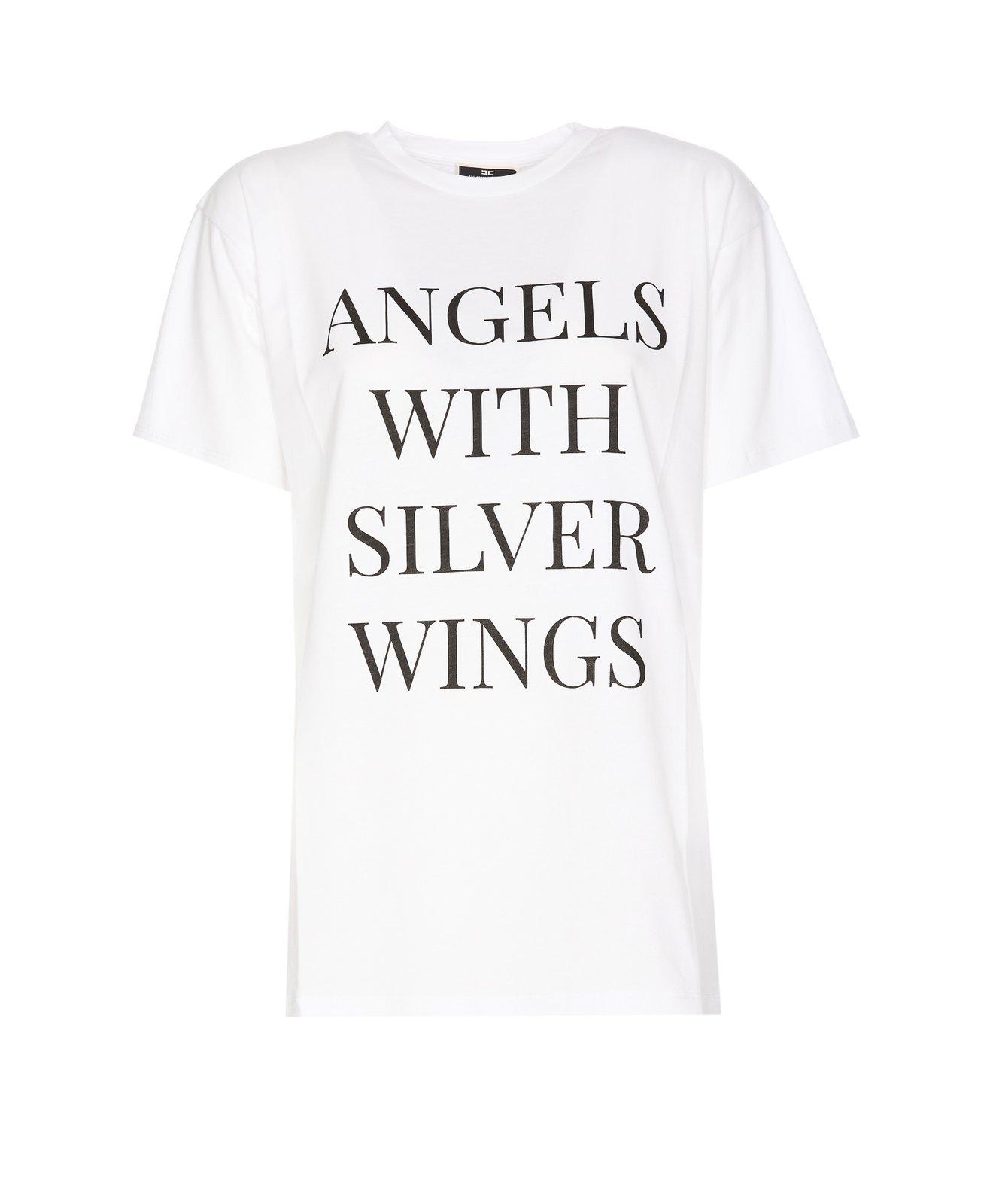 Elisabetta Franchi Slogan-print Cotton T-shirt In Gesso