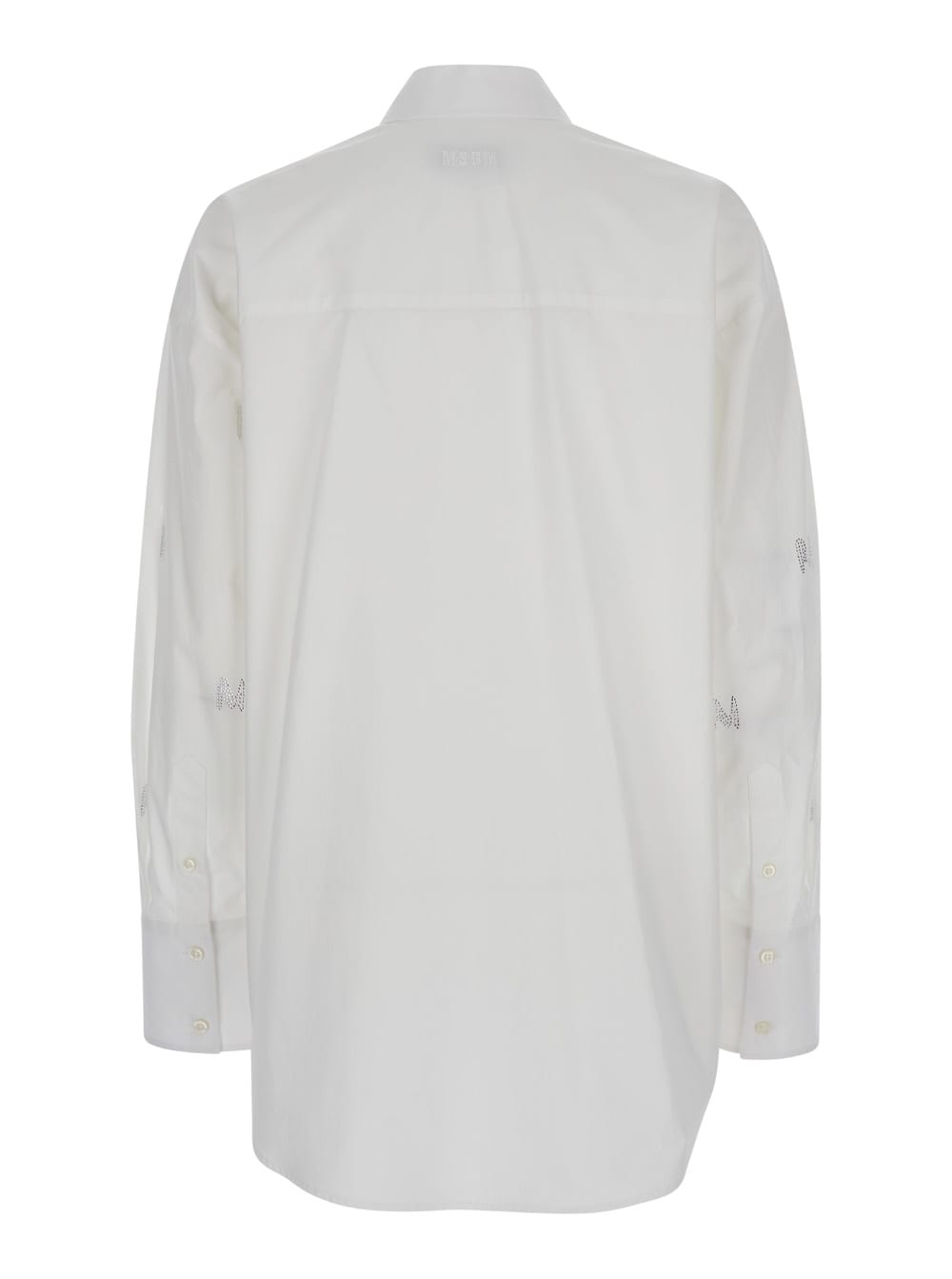 Shop Msgm White Oversized Shirt With Rhinestone Logo In Cotton Woman