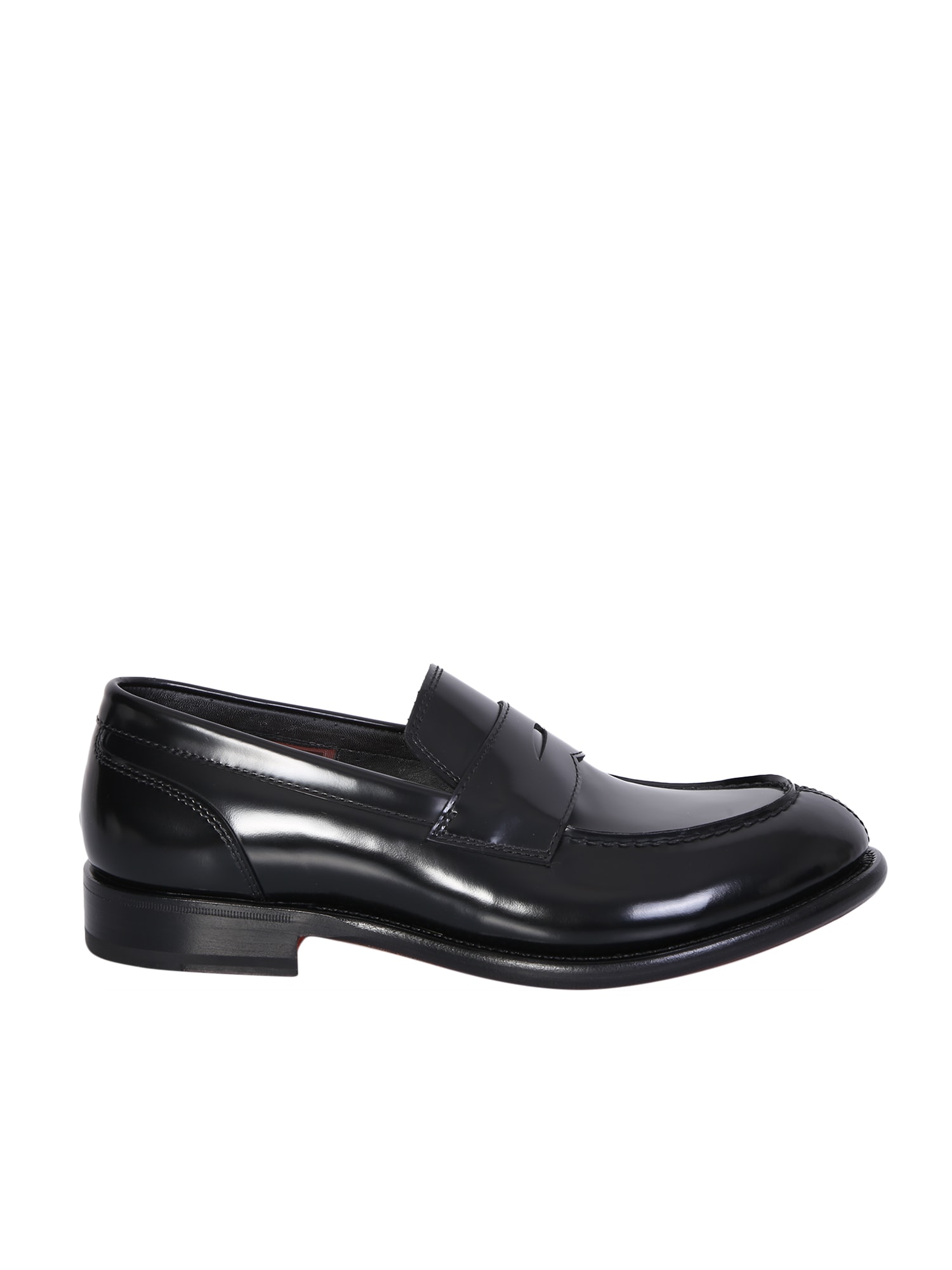 Shop Santoni Black Leather Loafer