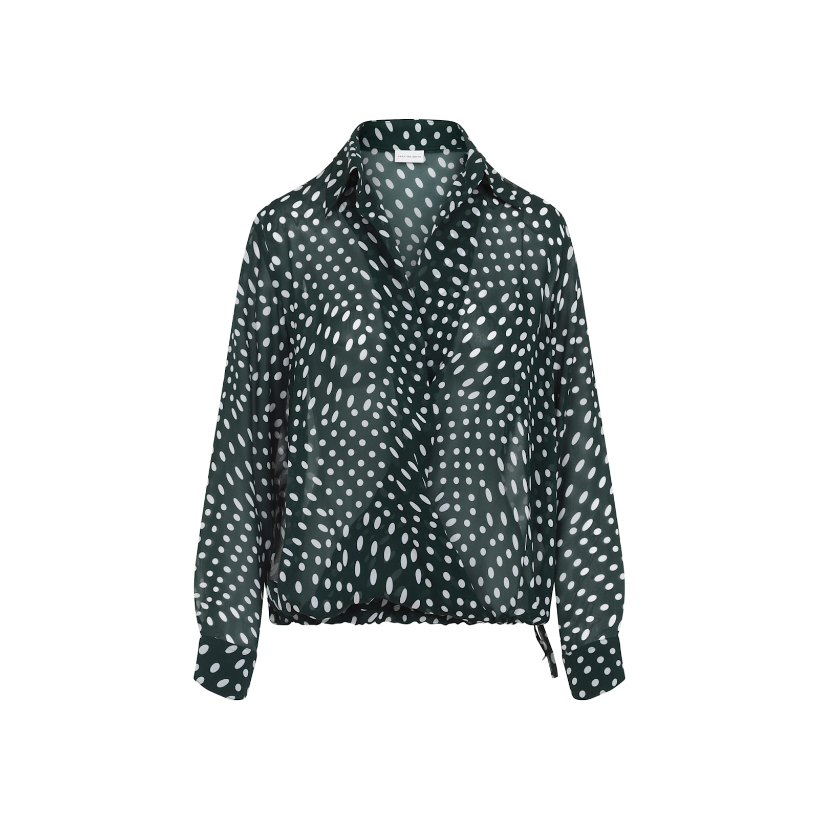 Dries Van Noten Printed Long Sleeve Blouse With Drawstring Hem In Green