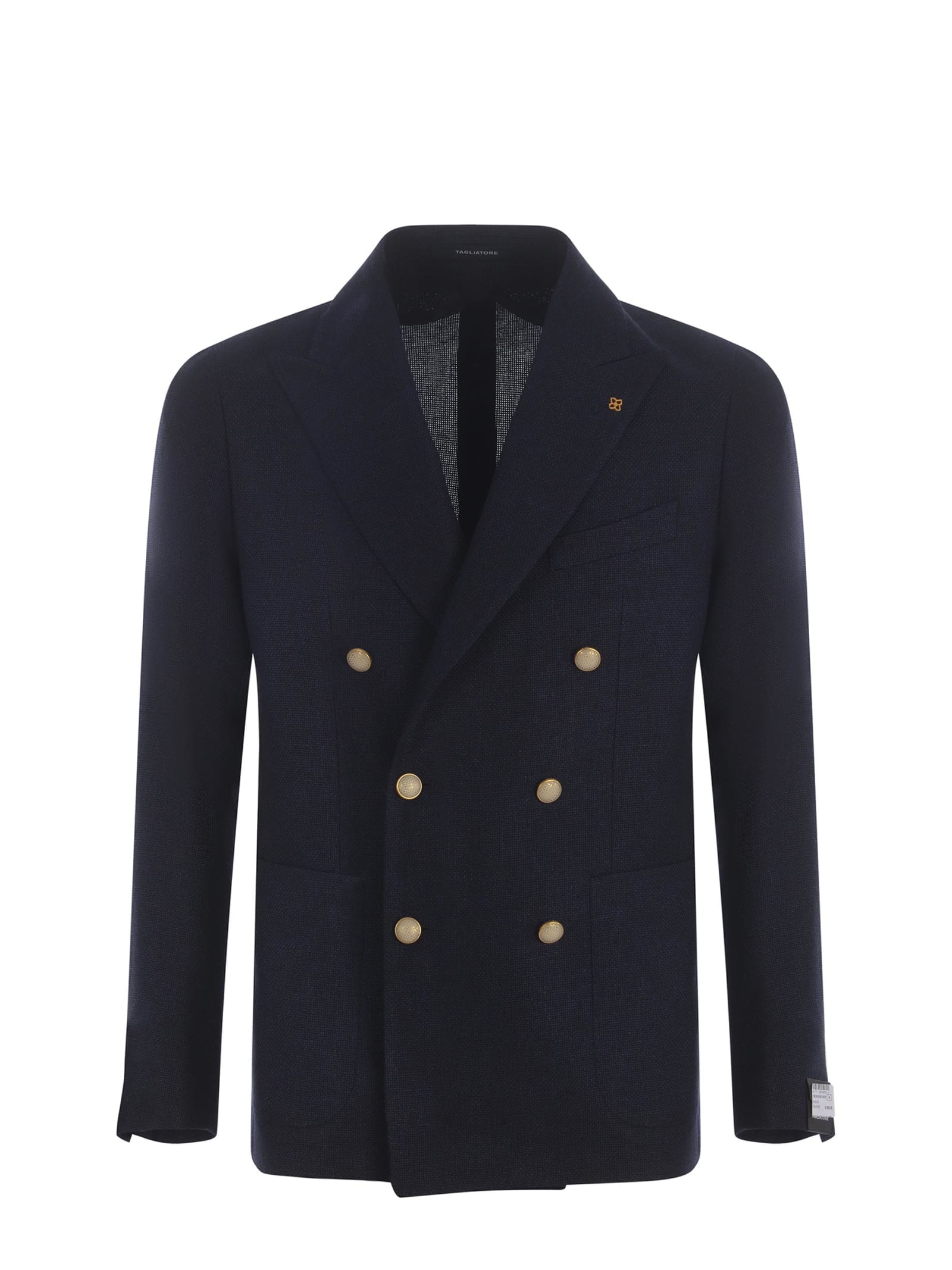 Shop Tagliatore Double-breasted Jacket  Made Of Virgin Wool And Linen Blend In Blue