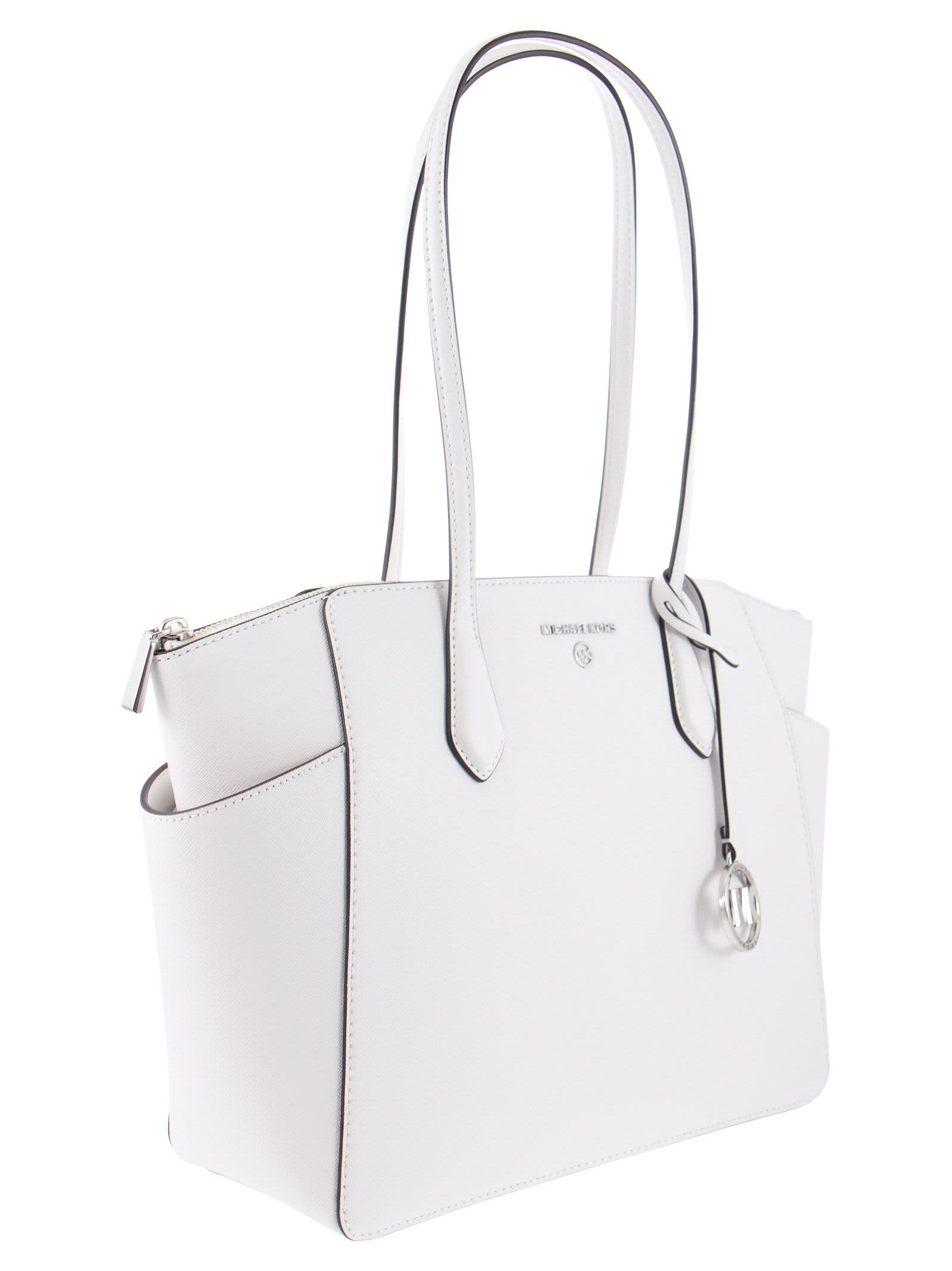Michael Kors Charlotte Large Top-Zip Saffiano Leather Tote (Optic White), Women's
