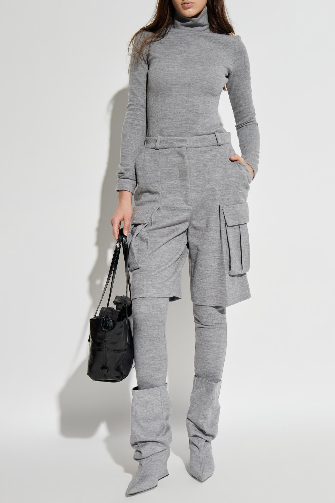 Balmain High-neck Bodycon Short Dress In Gray