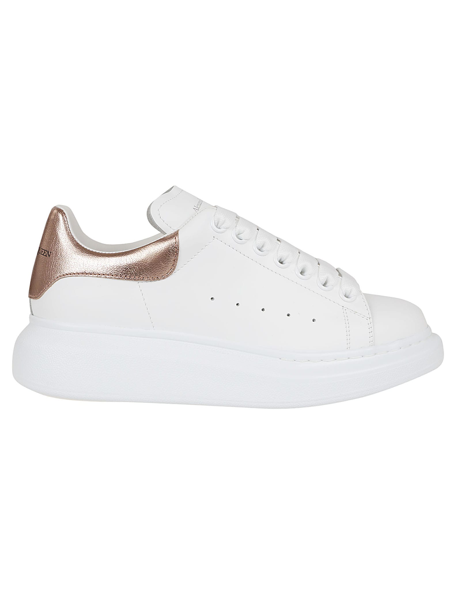 Shop Alexander Mcqueen Sneaker Pelle In White/rose Gold 171