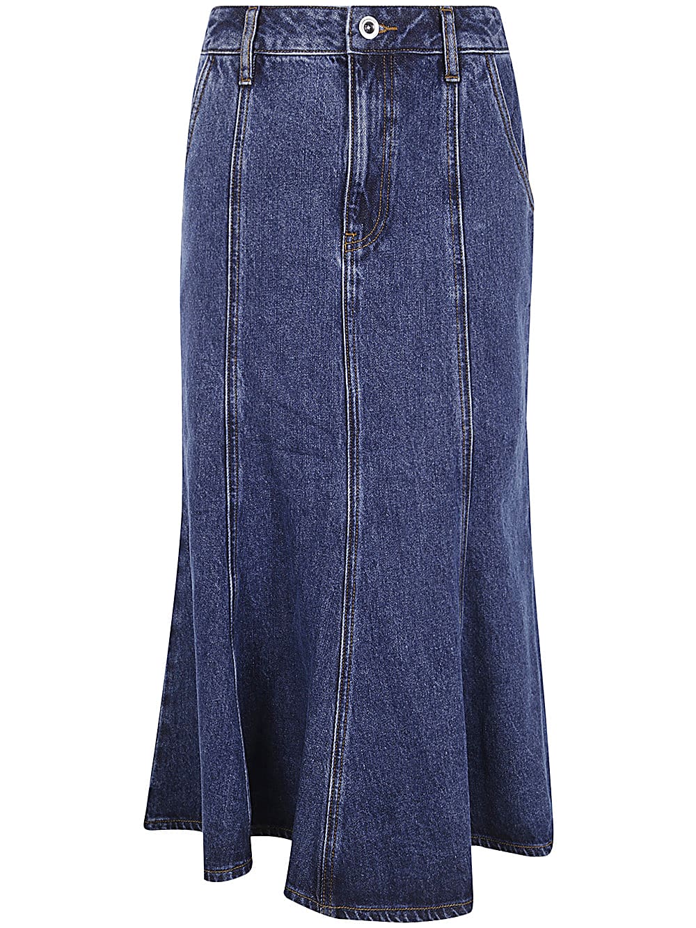 Shop Self-portrait Flared Denim Midi Skirt In Blue