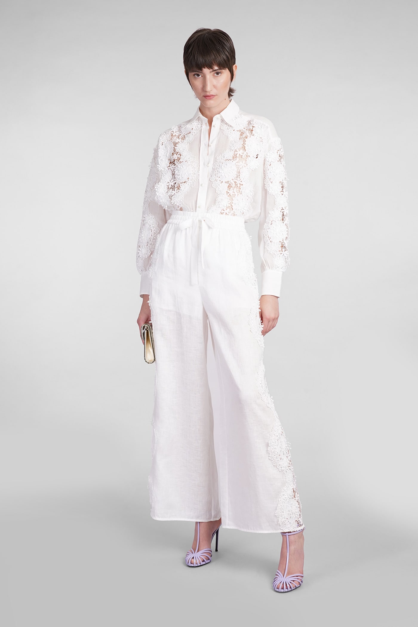 Shop Zimmermann Pants In White Linen