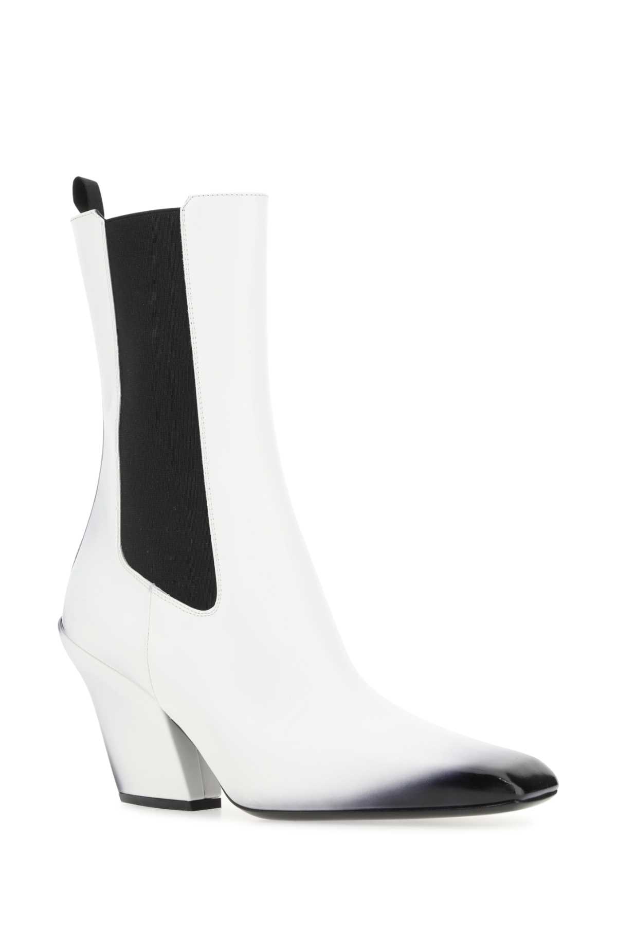 Prada White Leather Ankle Boots In F0009