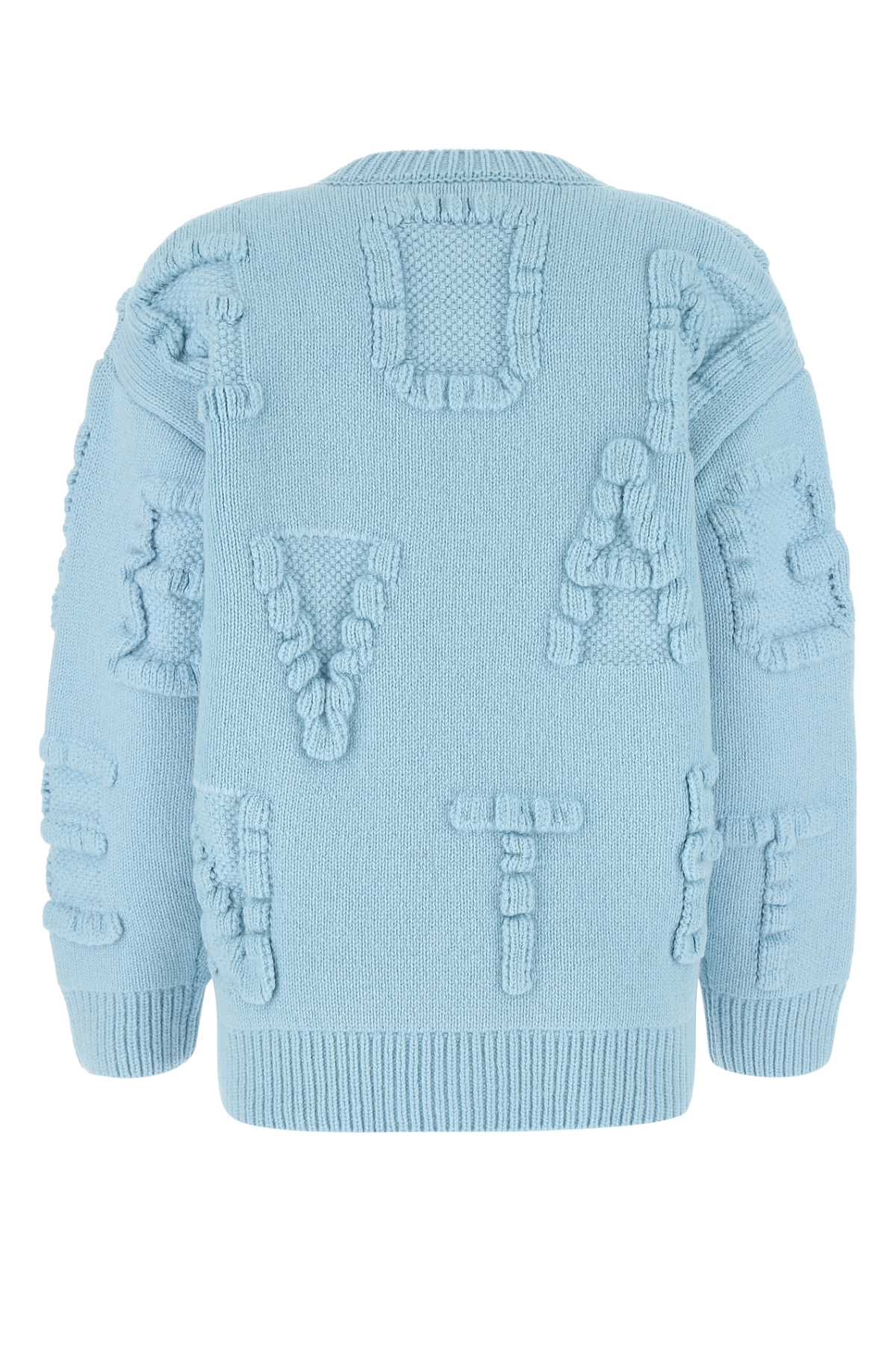 Shop Bottega Veneta Light Blue Stretch Wool Blend Shetland Alphabet Oversize Sweater In 8955