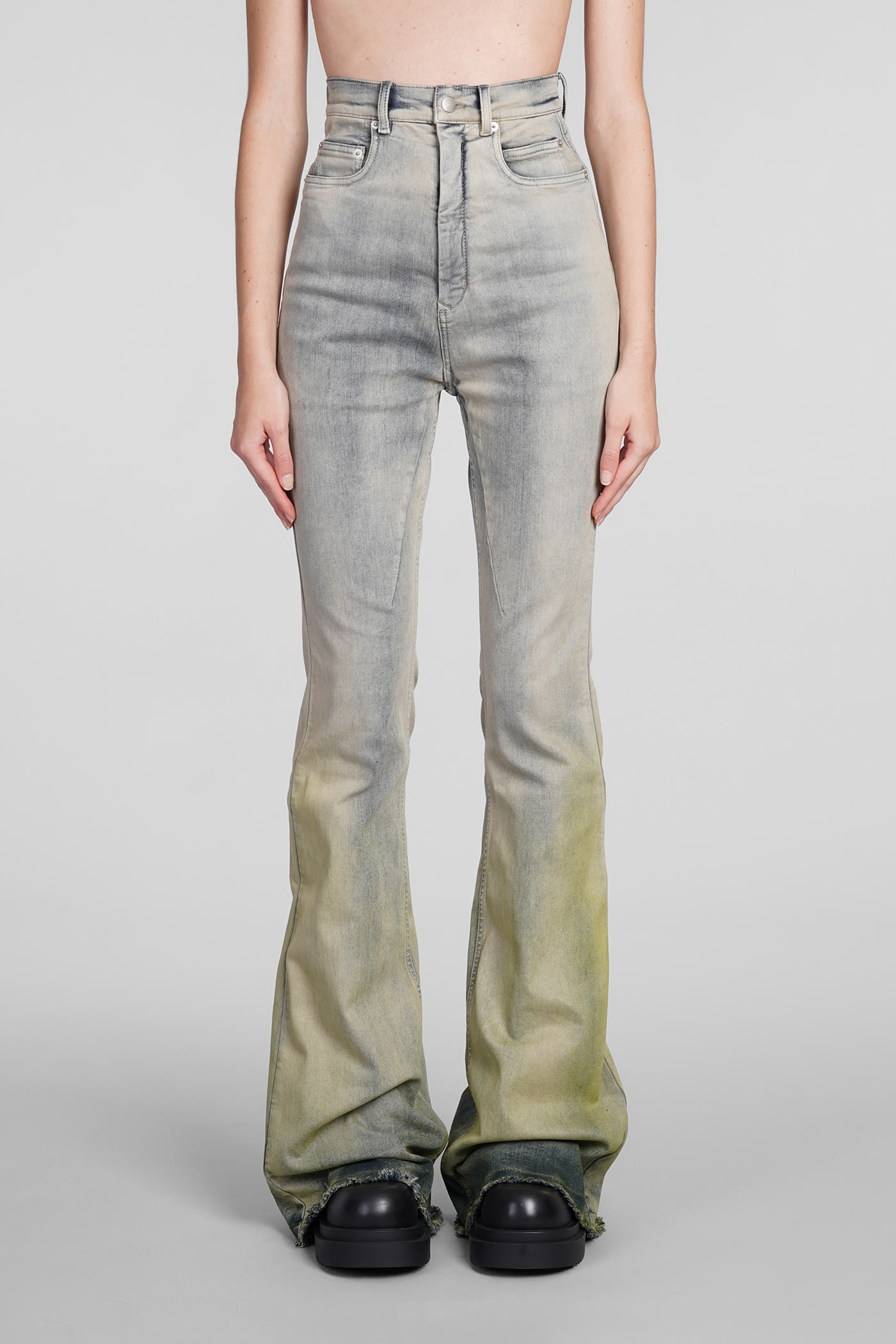 RICK OWENS BOLAN BOOTCUT JEANS IN BEIGE COTTON