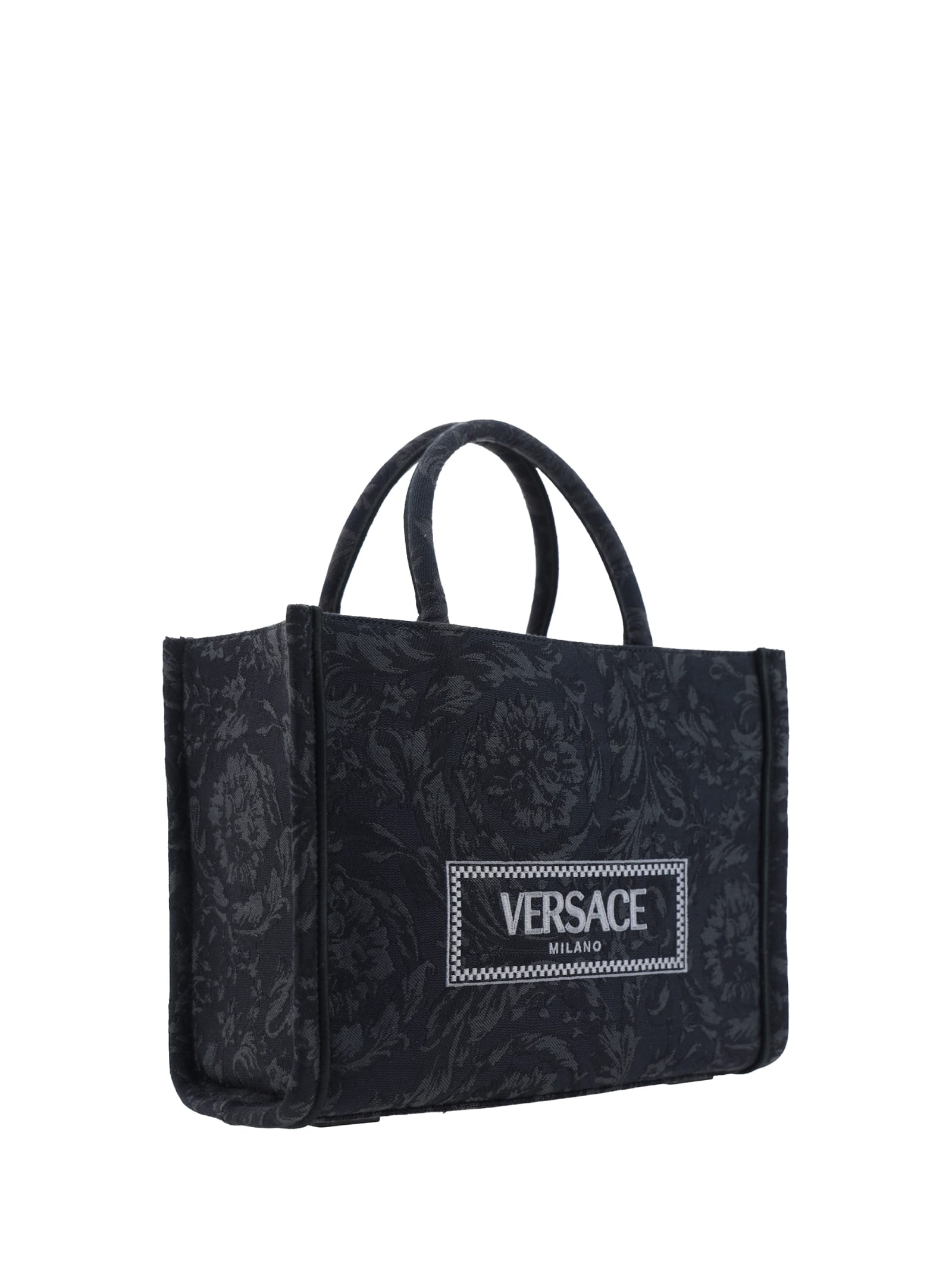 Shop Versace Athena Handbag In Grey/blue