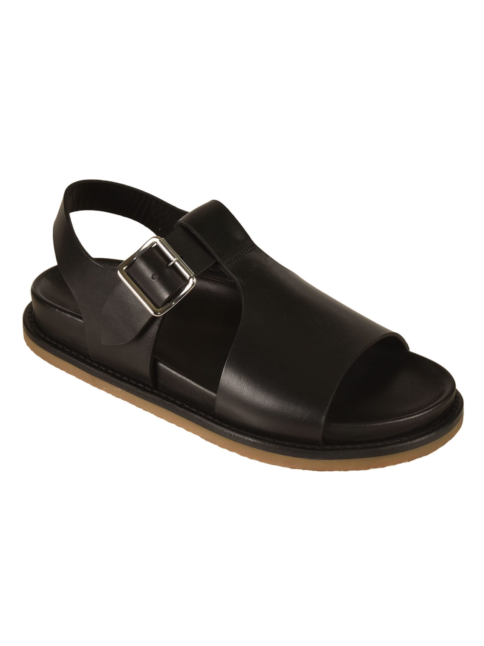 Shop Buttero Pe-mots Flat Slingback Flat Sandals In Black