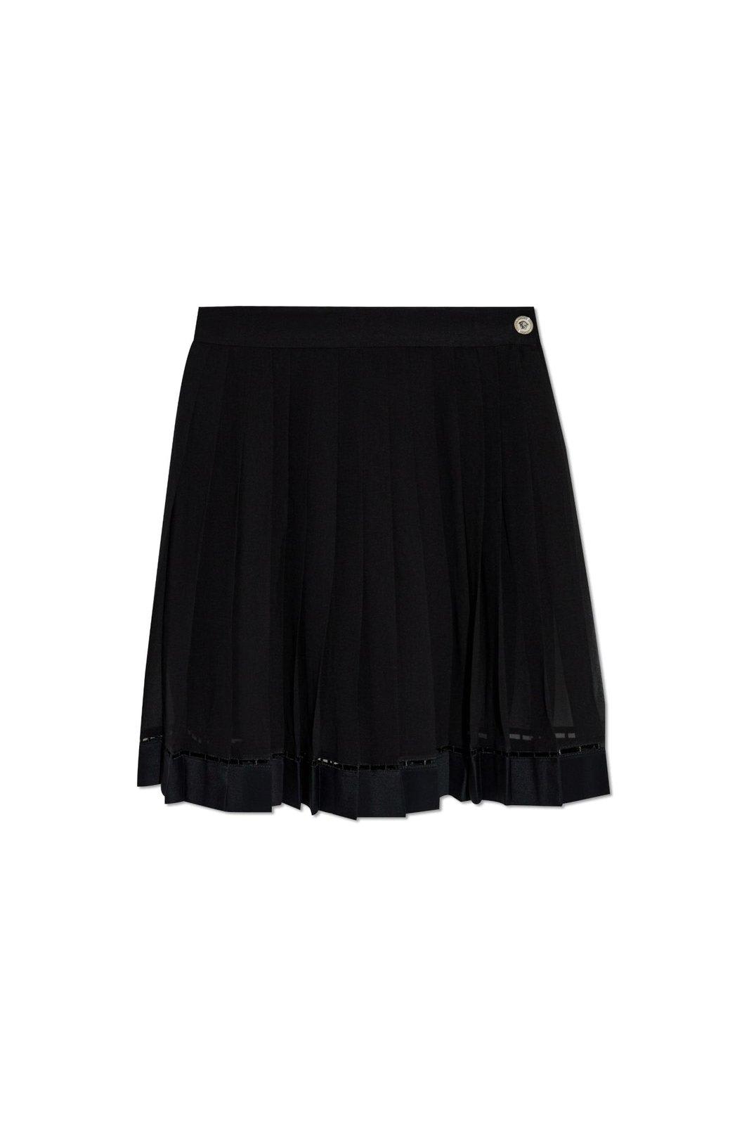 Shop Versace Pleated Mini Skirt In Black