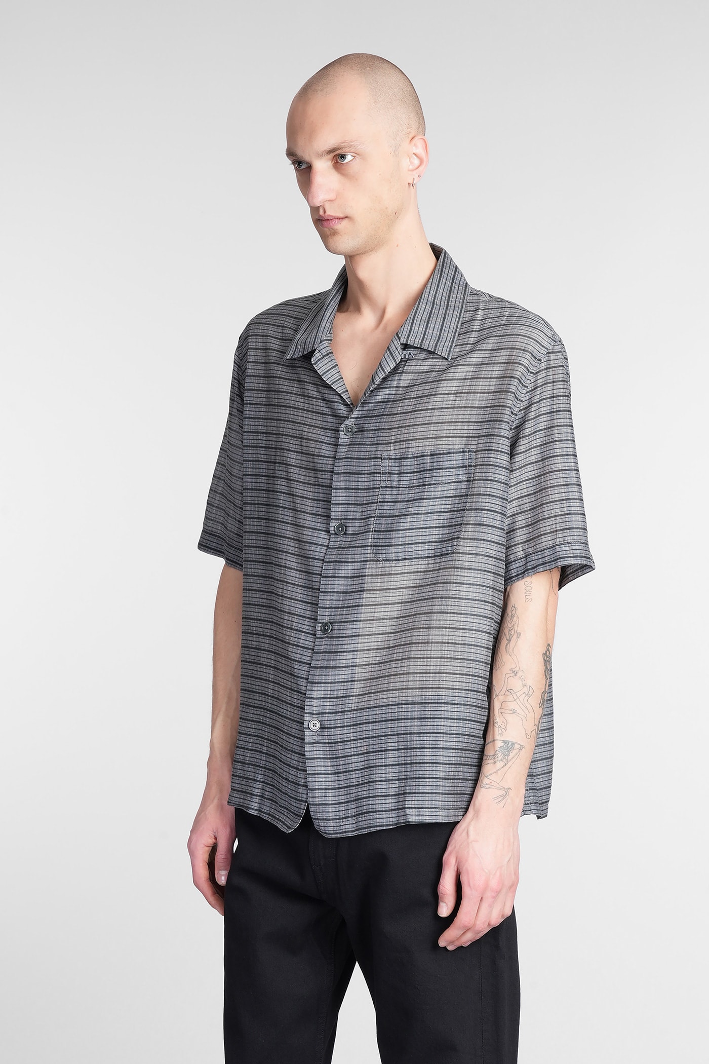 Our Legacy Heusen Checked Cotton And Silk Bowling Shirt In Grey