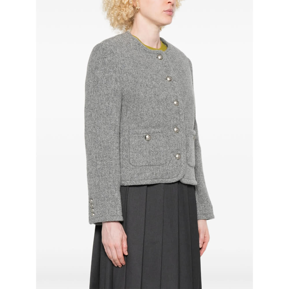 Dunst Grey Crewneck Jacket With Buttons On The Front In Gray