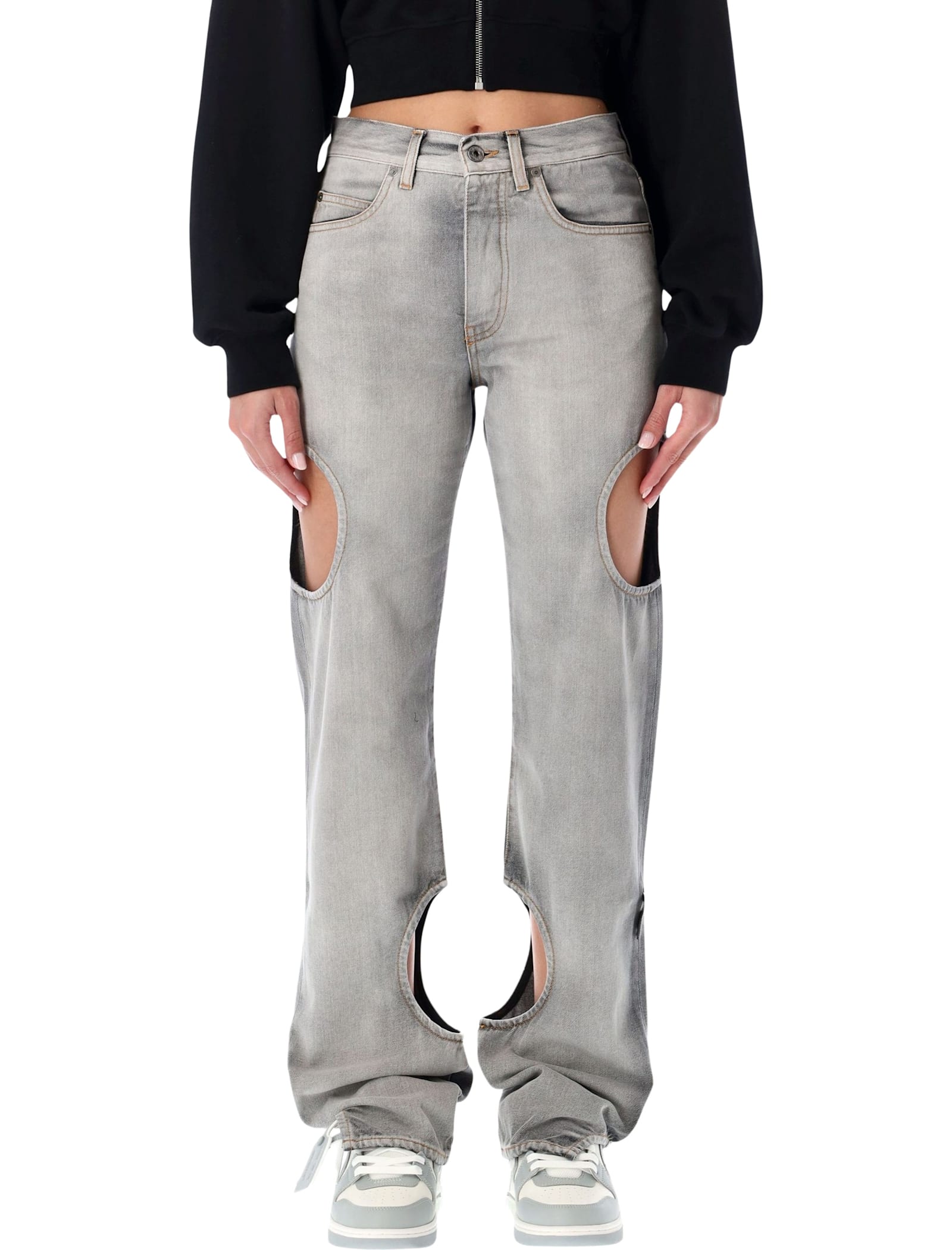 Off-white Cut-out Denim Trousers Featuring Belt Loops In Gray