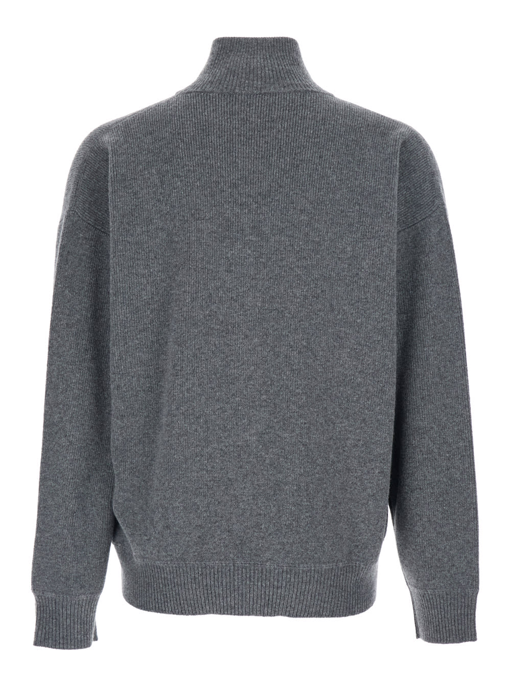 Roberto Collina Grey Sweatshirt With Dropped Shoulders And Front Zip Closure In Wool Man In Gray