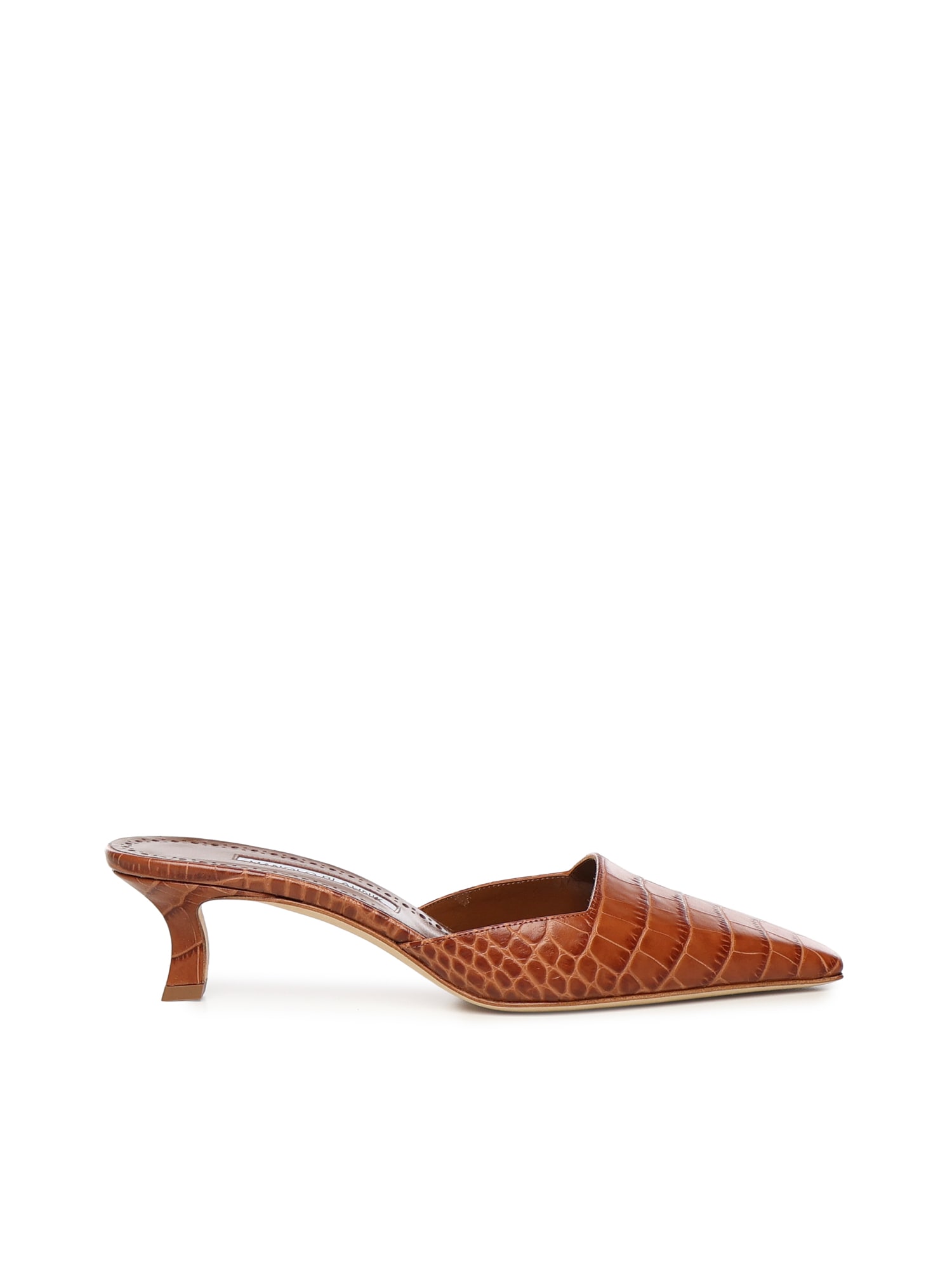 Manolo Blahnik Crocodile-embossed Mules In Brown