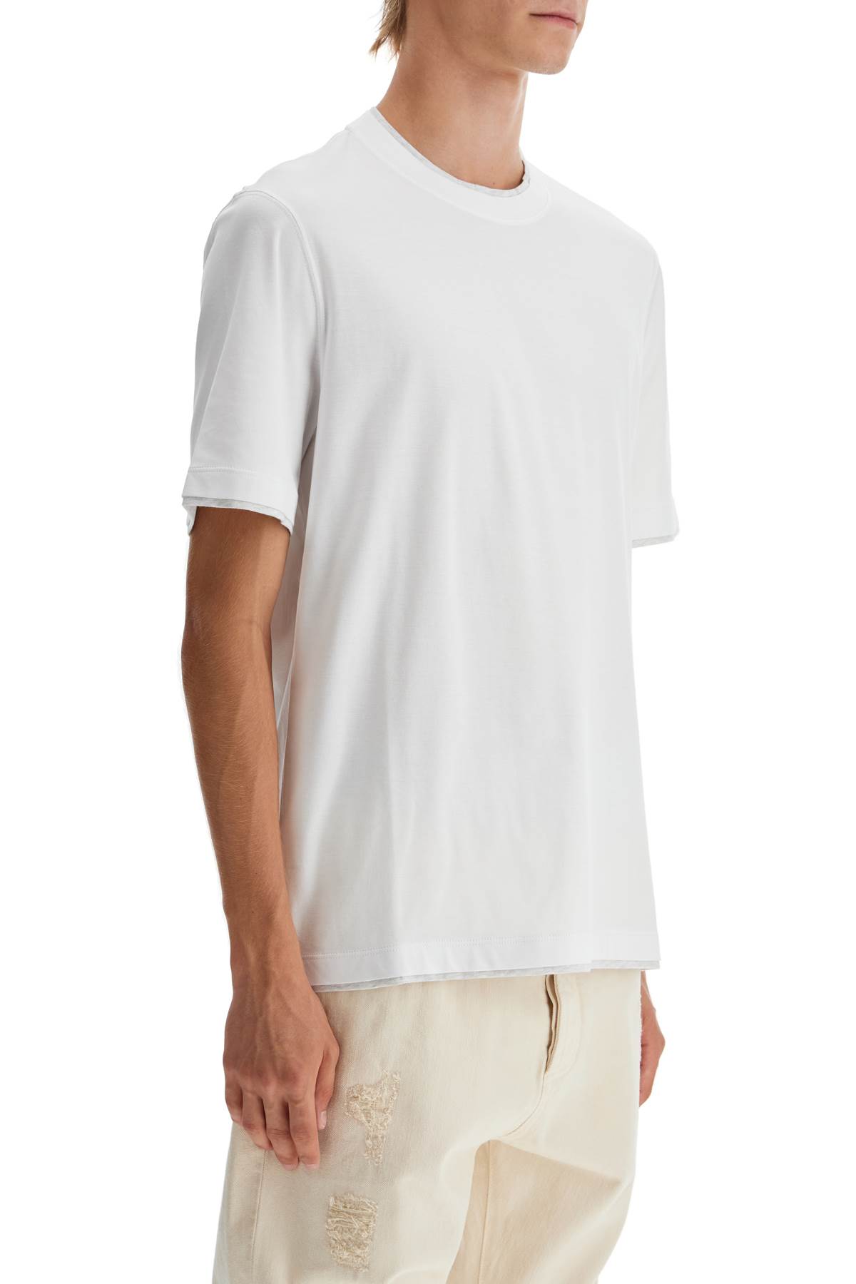 Shop Brunello Cucinelli Layered-effect T-shirt In Bianco Ottico+perla (white)