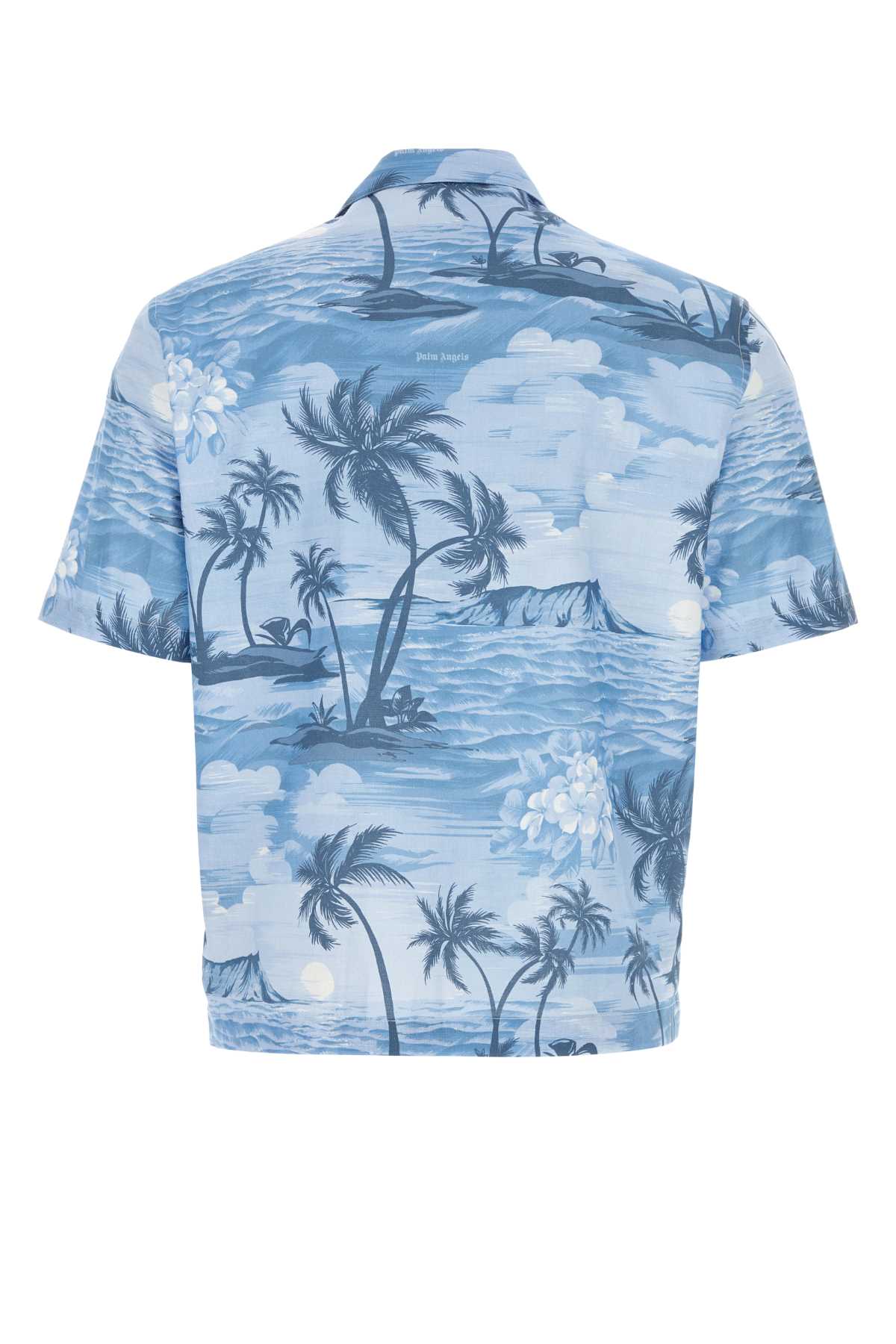 Shop Palm Angels Printed Linen Blend Shirt In Indigoblue