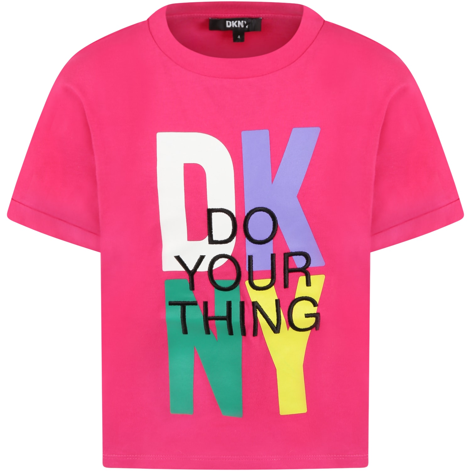 DKNY Fuchsia T-shirt For Girl With Logo And Black Writing