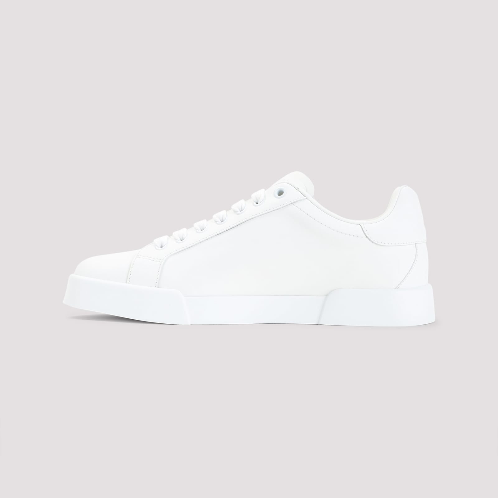 Dolce & Gabbana Portofino Low-top Leather Sneakers With Lateral Monogram In Neutral